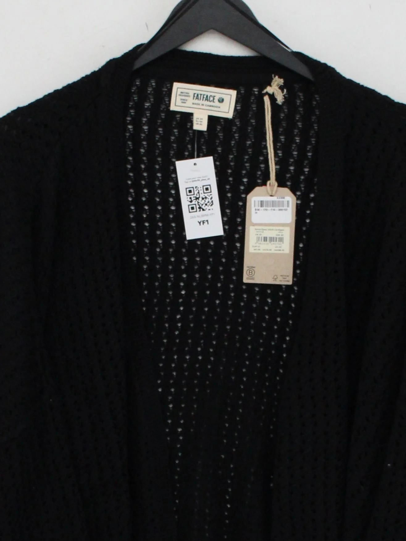 Fat Face Women's Cardigan UK 24 Black 100% Cotton V-Neck Cardigan - Image 3