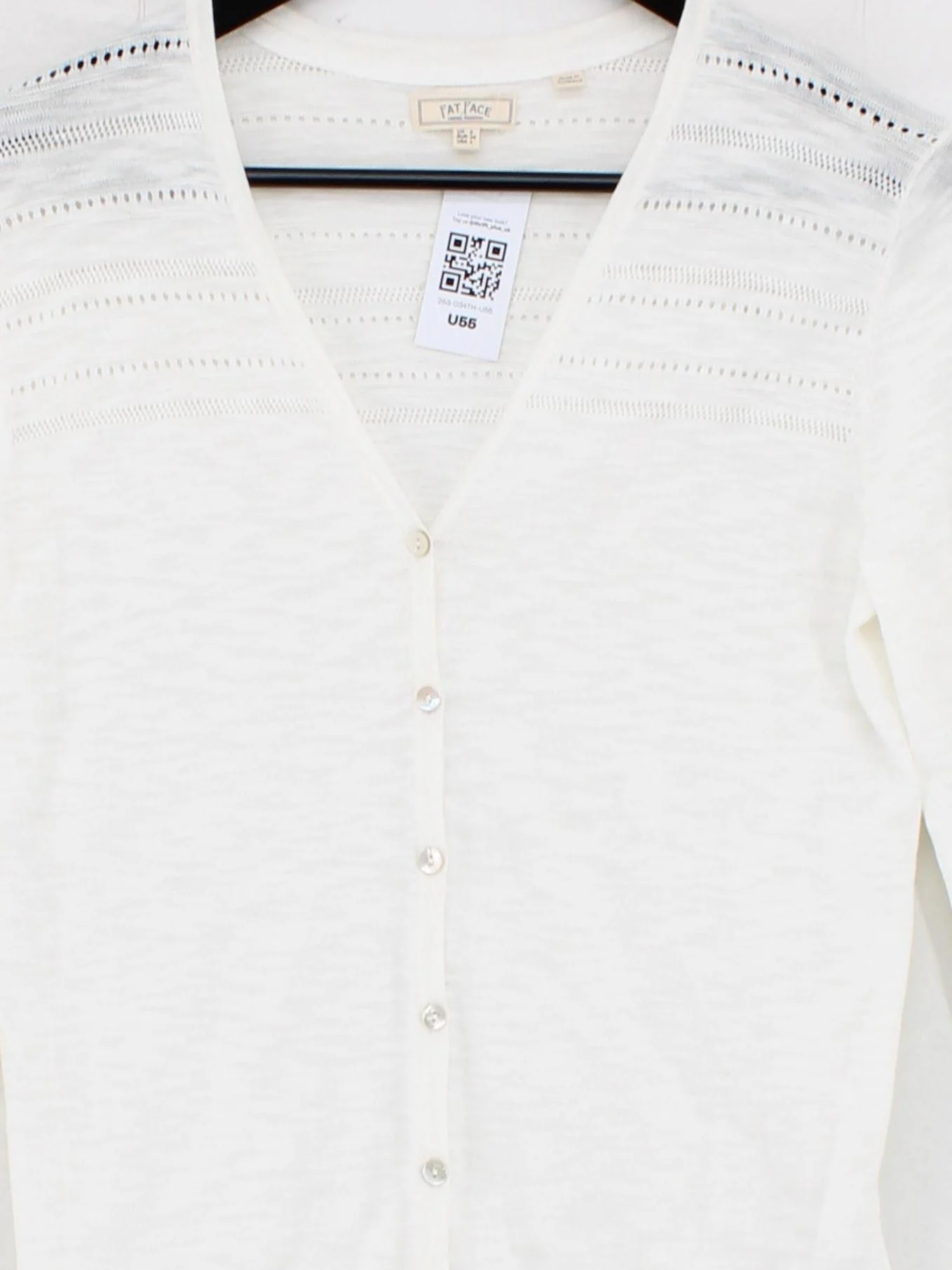 Fat Face Women's Cardigan UK 8 Cream 100% Cotton V-Neck Cardigan - Image 3