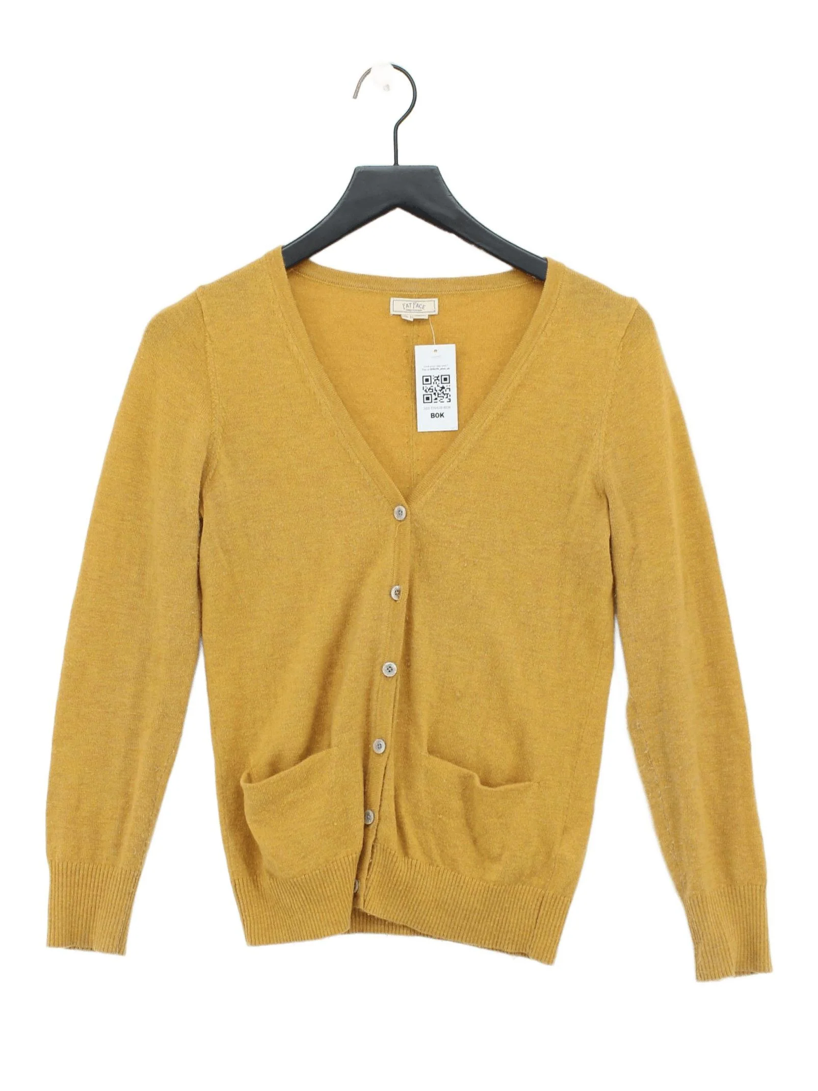 Fat Face Women's Cardigan UK 8 Yellow Wool with Nylon, Cashmere V-Neck Cardigan
