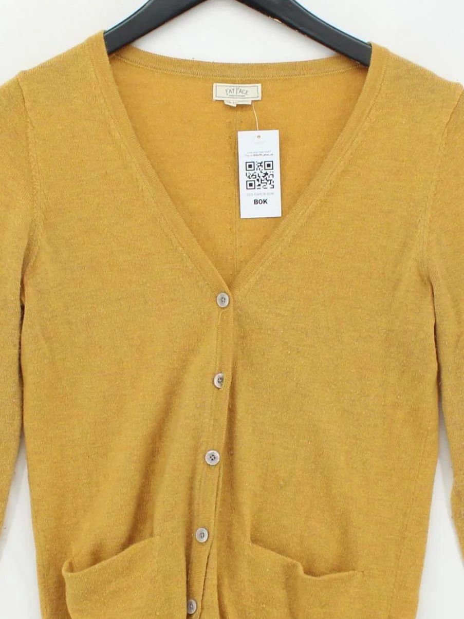 Fat Face Women's Cardigan UK 8 Yellow Wool with Nylon, Cashmere V-Neck Cardigan - Image 3