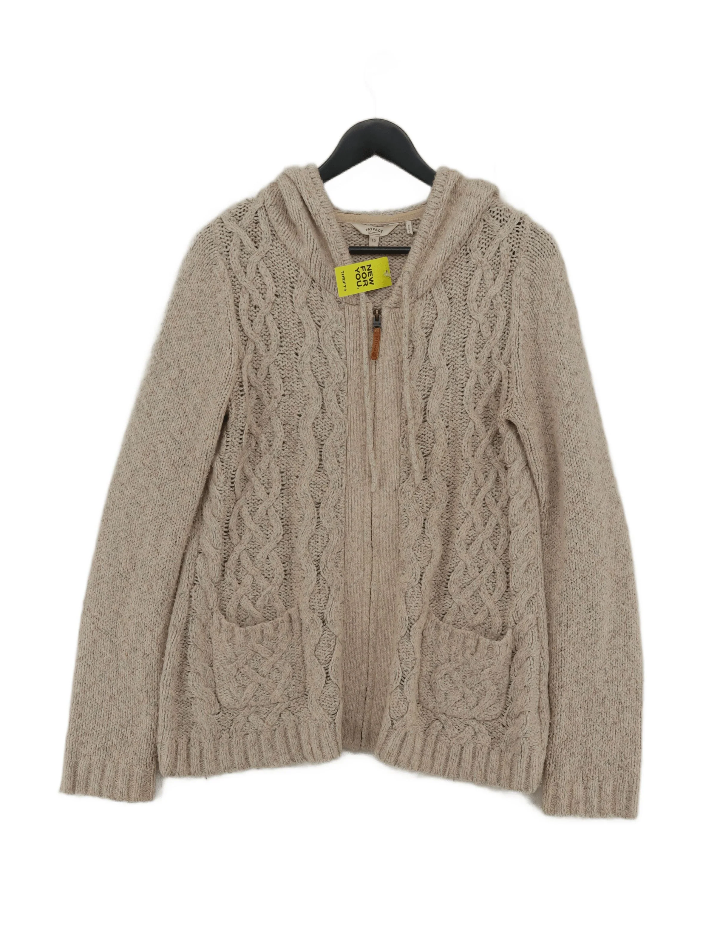 Fat Face Women's Hoodie UK 12 Cream Acrylic with Cotton, Polyester Pullover