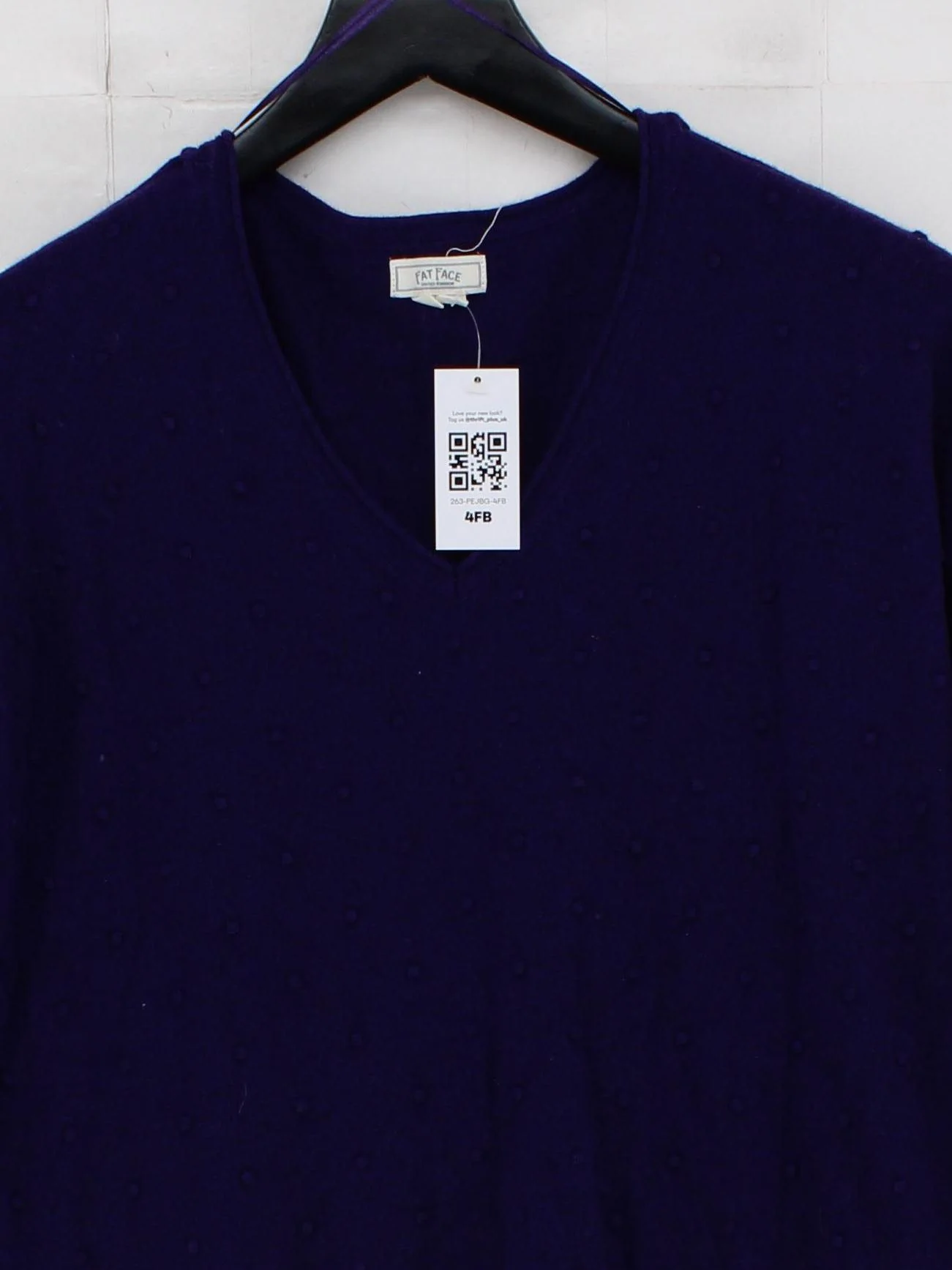 Fat Face Women's Jumper S Purple Cotton with Wool V-Neck Pullover - Image 3