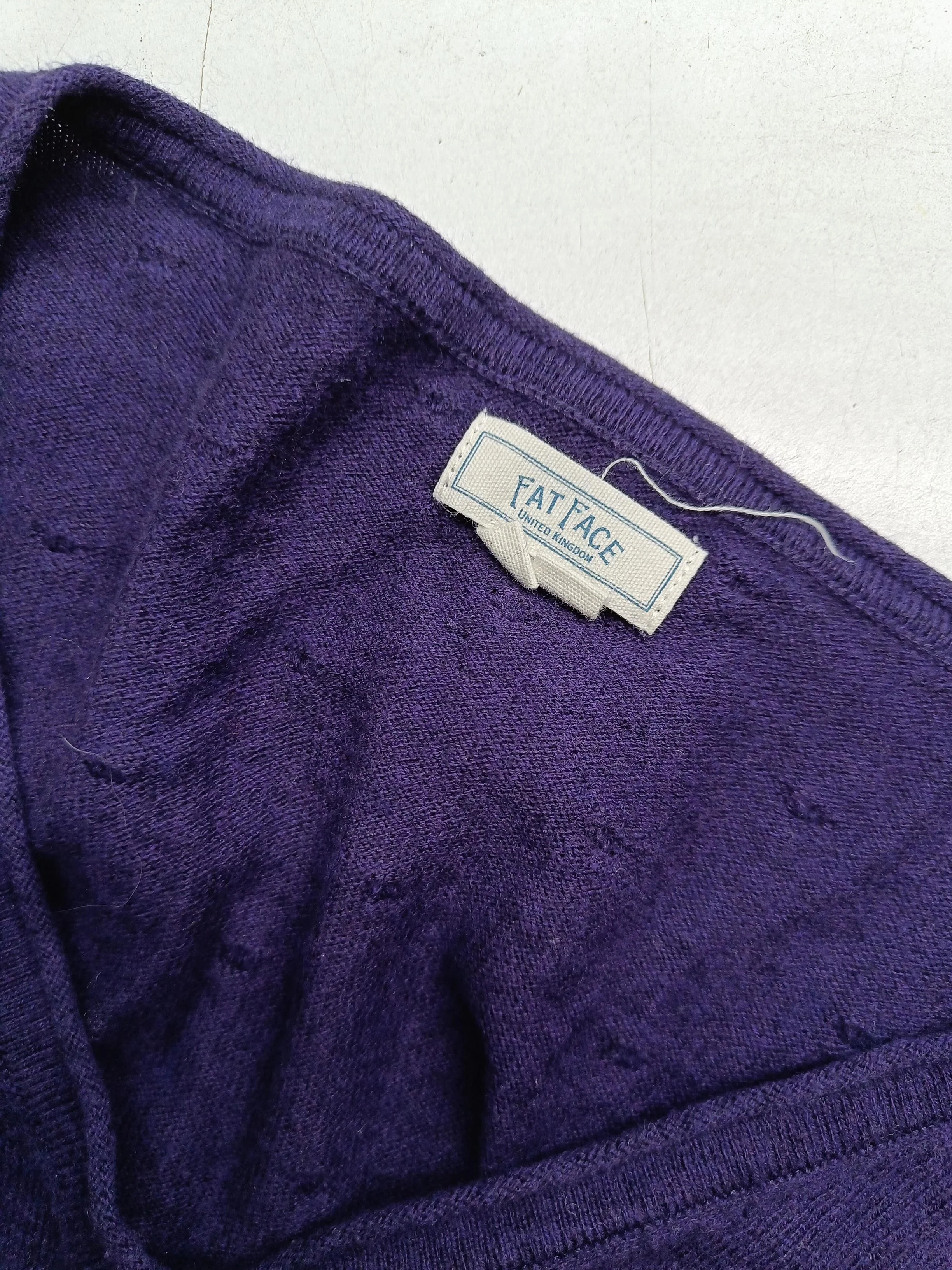 Fat Face Women's Jumper S Purple Cotton with Wool V-Neck Pullover - Image 5