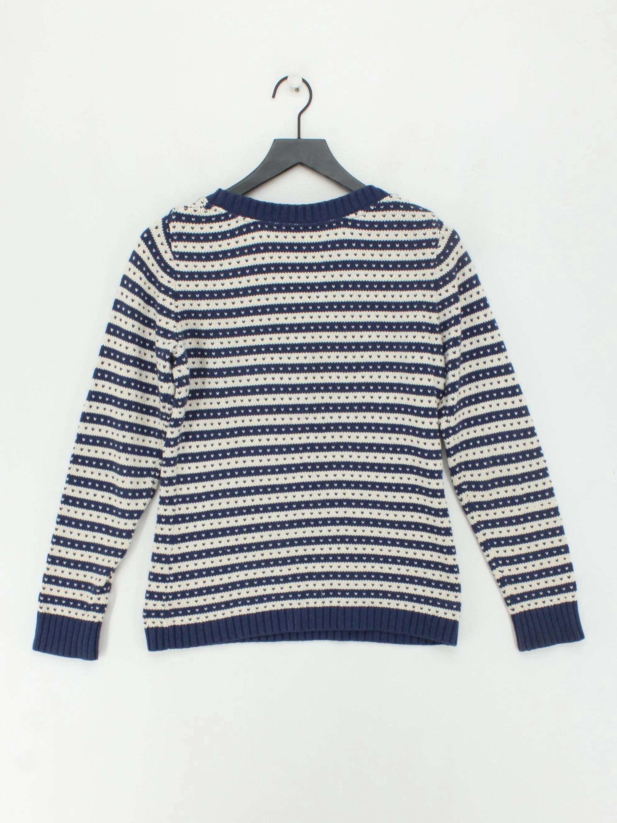 Fat Face Women's Jumper UK 10 Blue Striped 100% Cotton V-Neck Pullover - Image 2