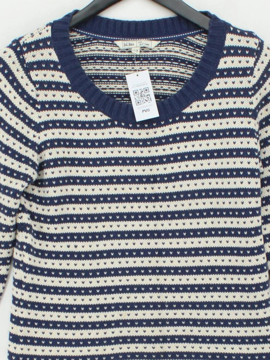 Fat Face Women's Jumper UK 10 Blue Striped 100% Cotton V-Neck Pullover - Image 3