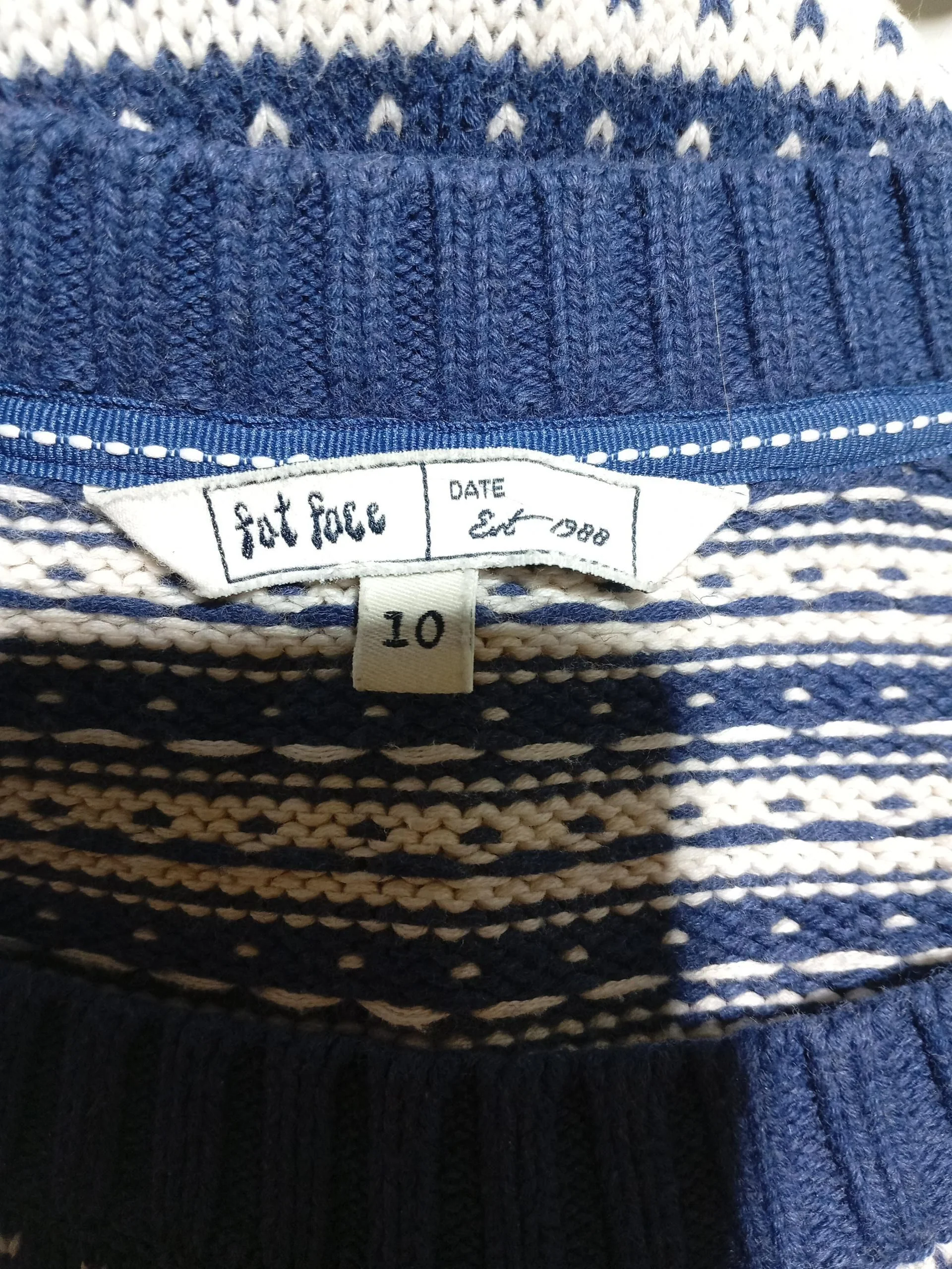 Fat Face Women's Jumper UK 10 Blue Striped 100% Cotton V-Neck Pullover - Image 5