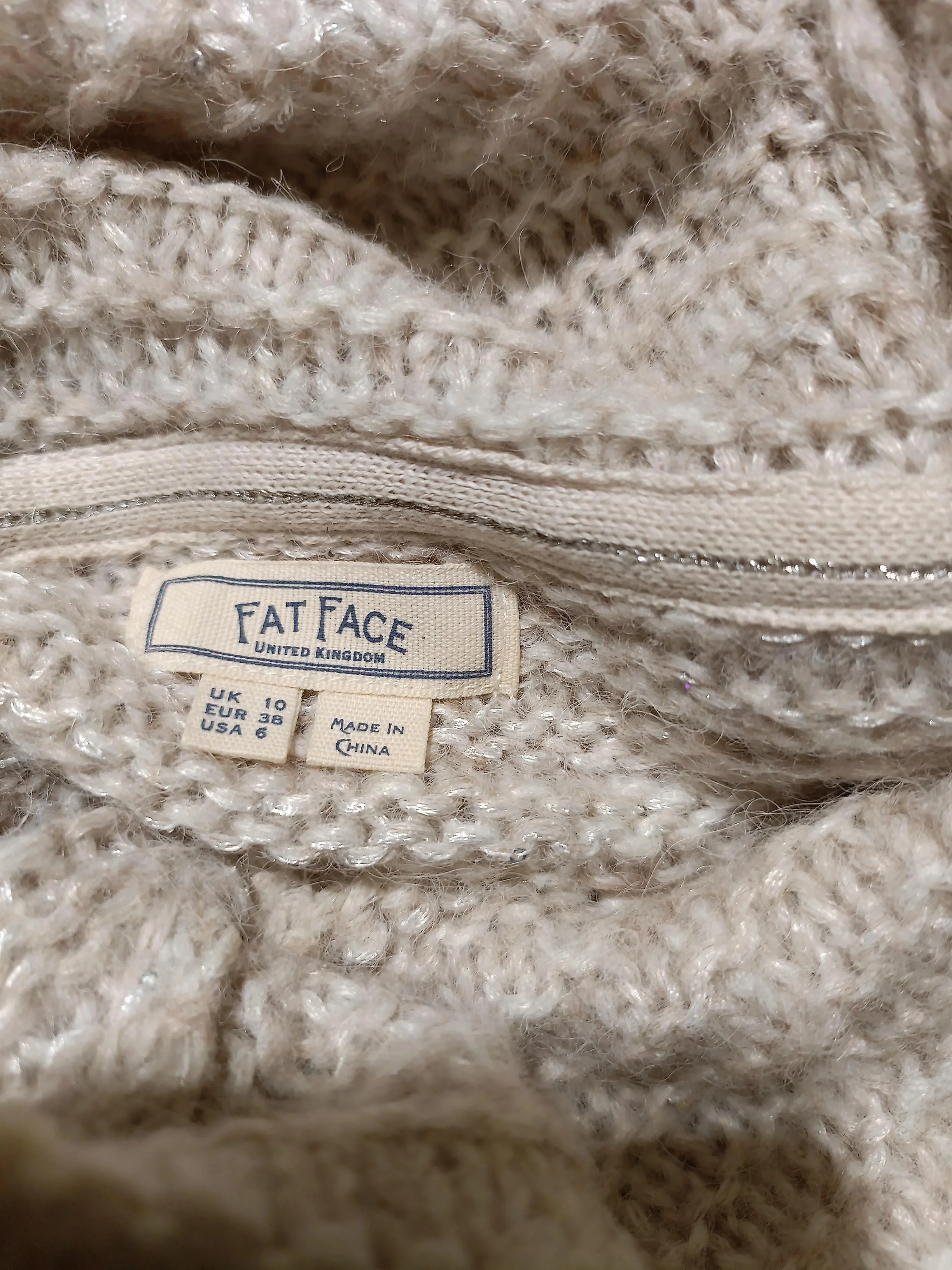 Fat Face Women's Jumper UK 10 Cream 100% Other Roll Neck Pullover - Image 5