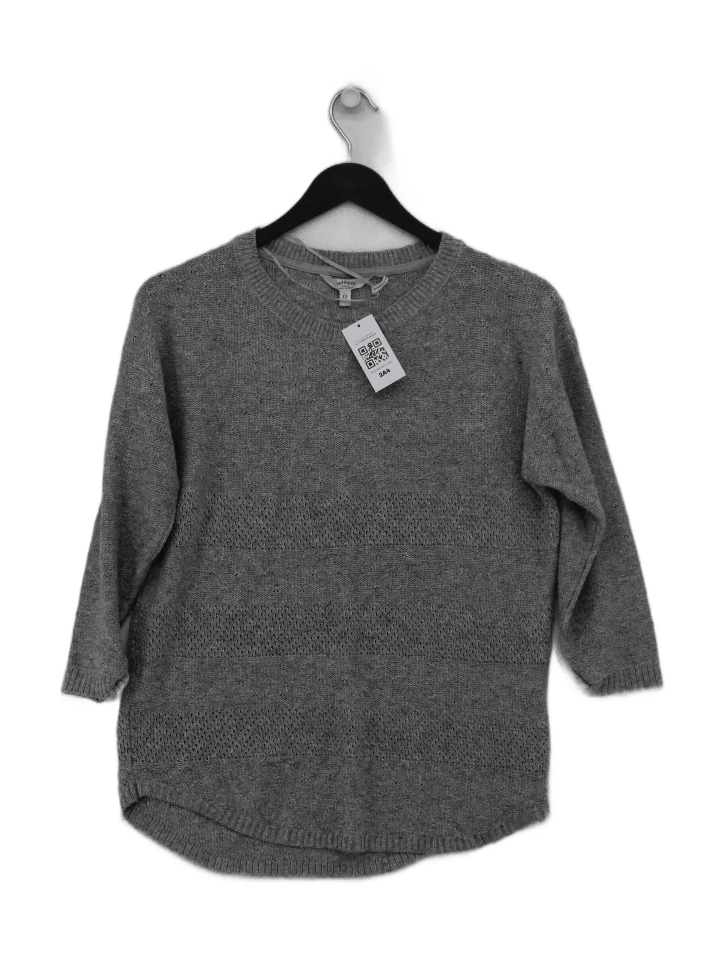 Fat Face Women's Jumper UK 12 Grey 100% Wool Crew Neck Pullover