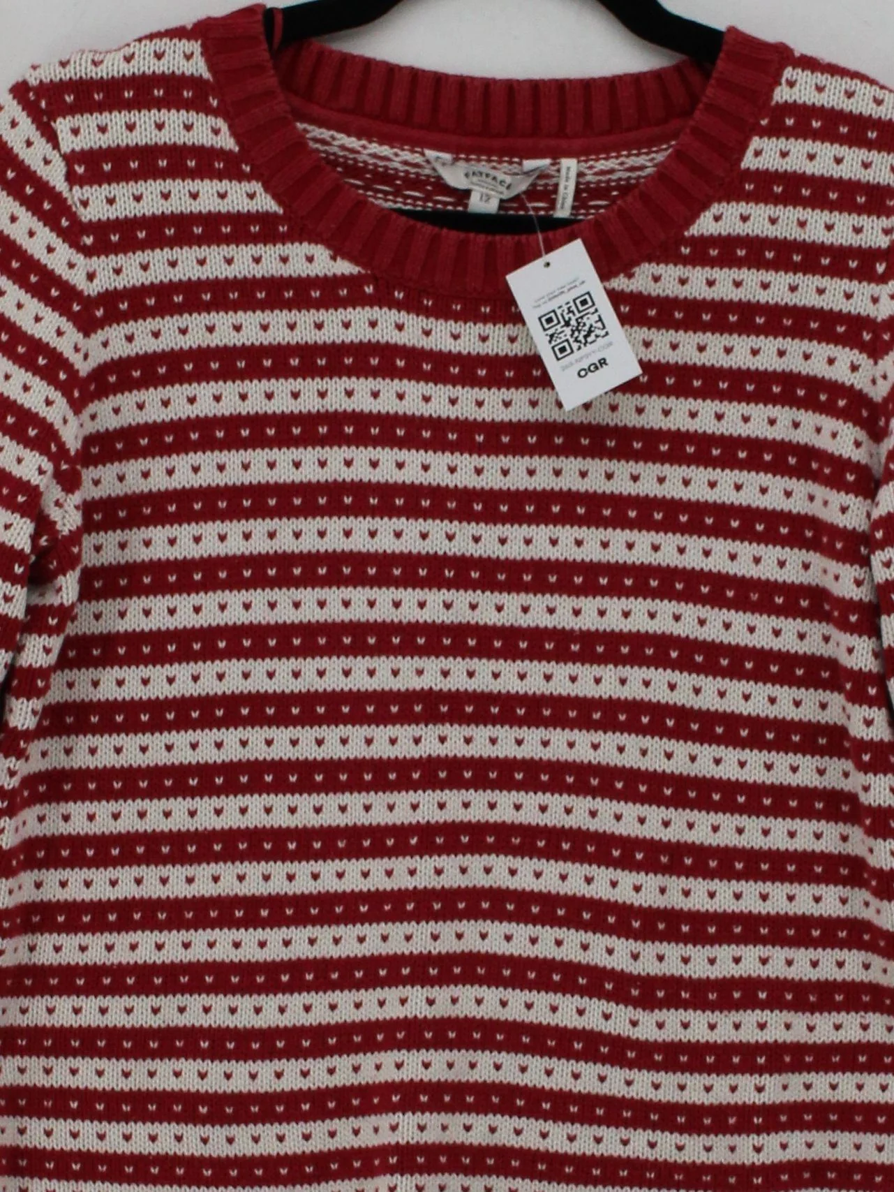 Fat Face Women's Jumper UK 12 Red Striped Wool with Nylon Crew Neck Pullover - Image 3