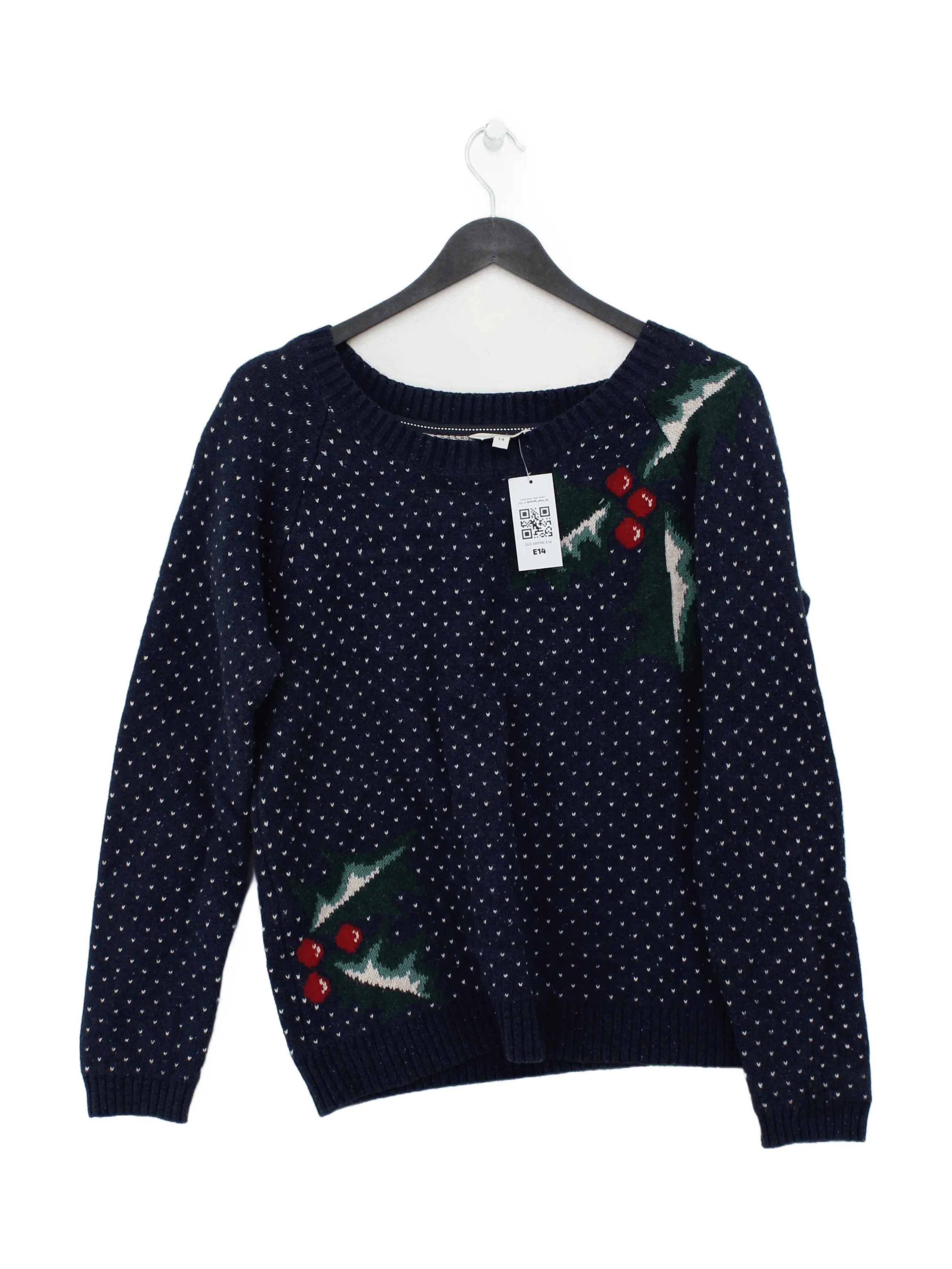 Fat Face Women's Jumper UK 14 Blue 100% Wool Round Neck Pullover
