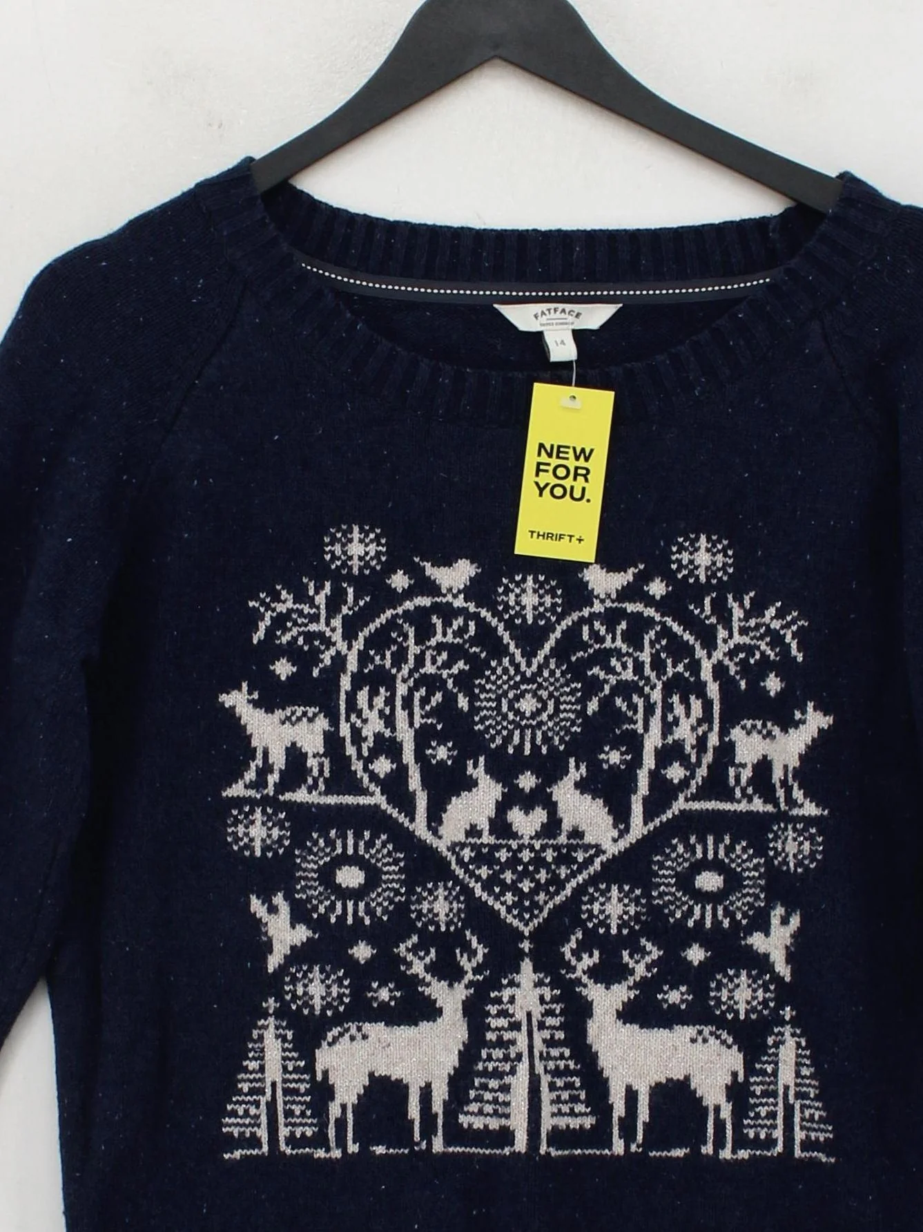 Fat Face Women's Jumper UK 14 Blue Animal Print 100% Wool Round Neck Pullover - Image 3