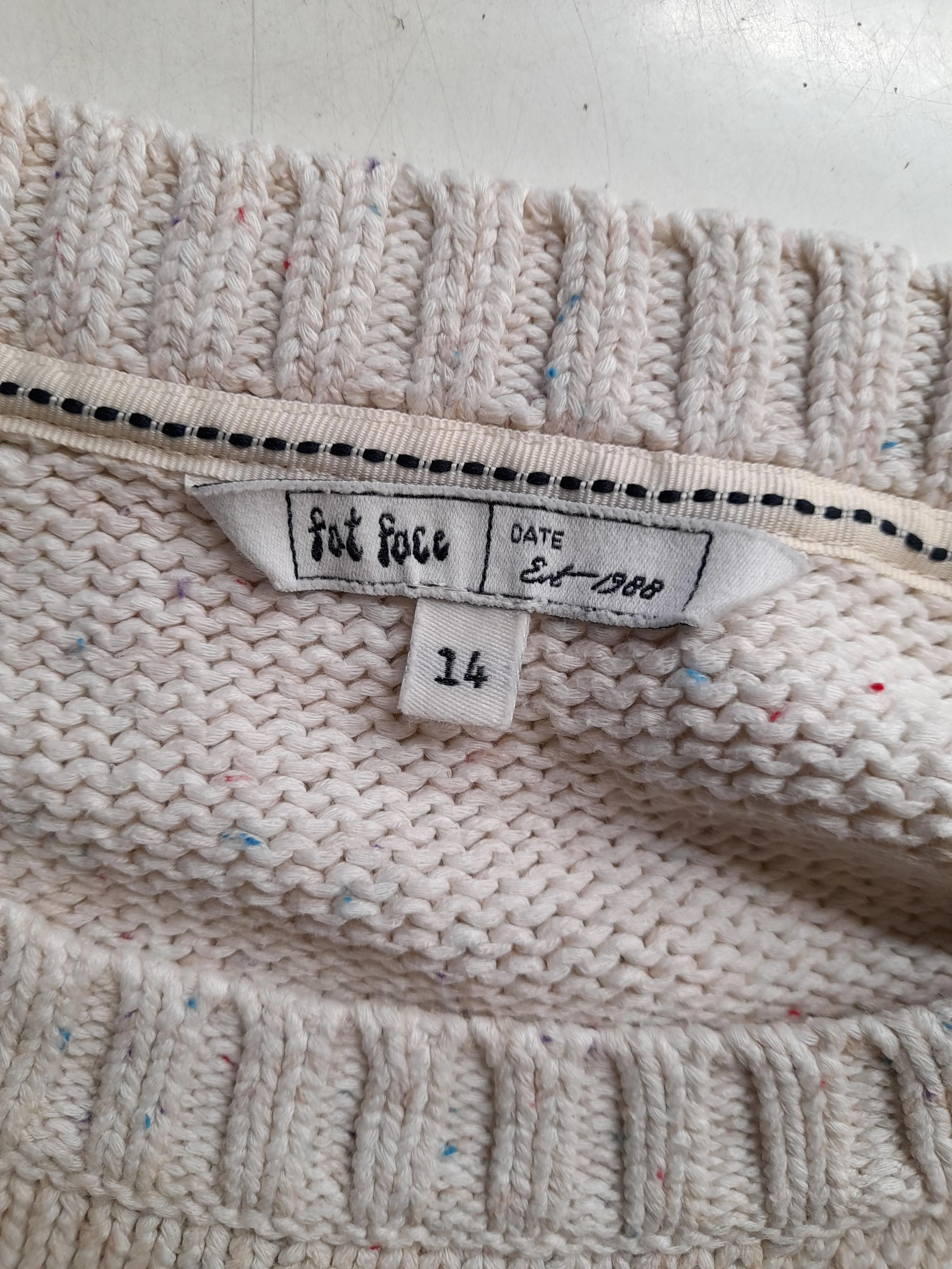 Fat Face Women's Jumper UK 14 Cream Cotton with Acrylic Crew Neck Pullover - Image 5