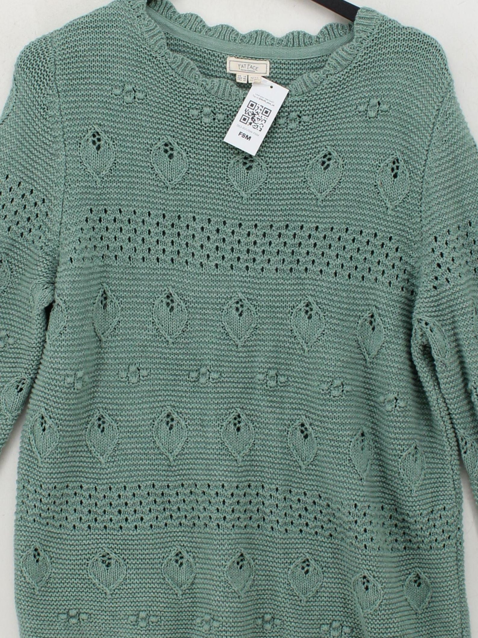 Fat Face Women's Jumper UK 14 Green 100% Cotton Round Neck Pullover - Image 3