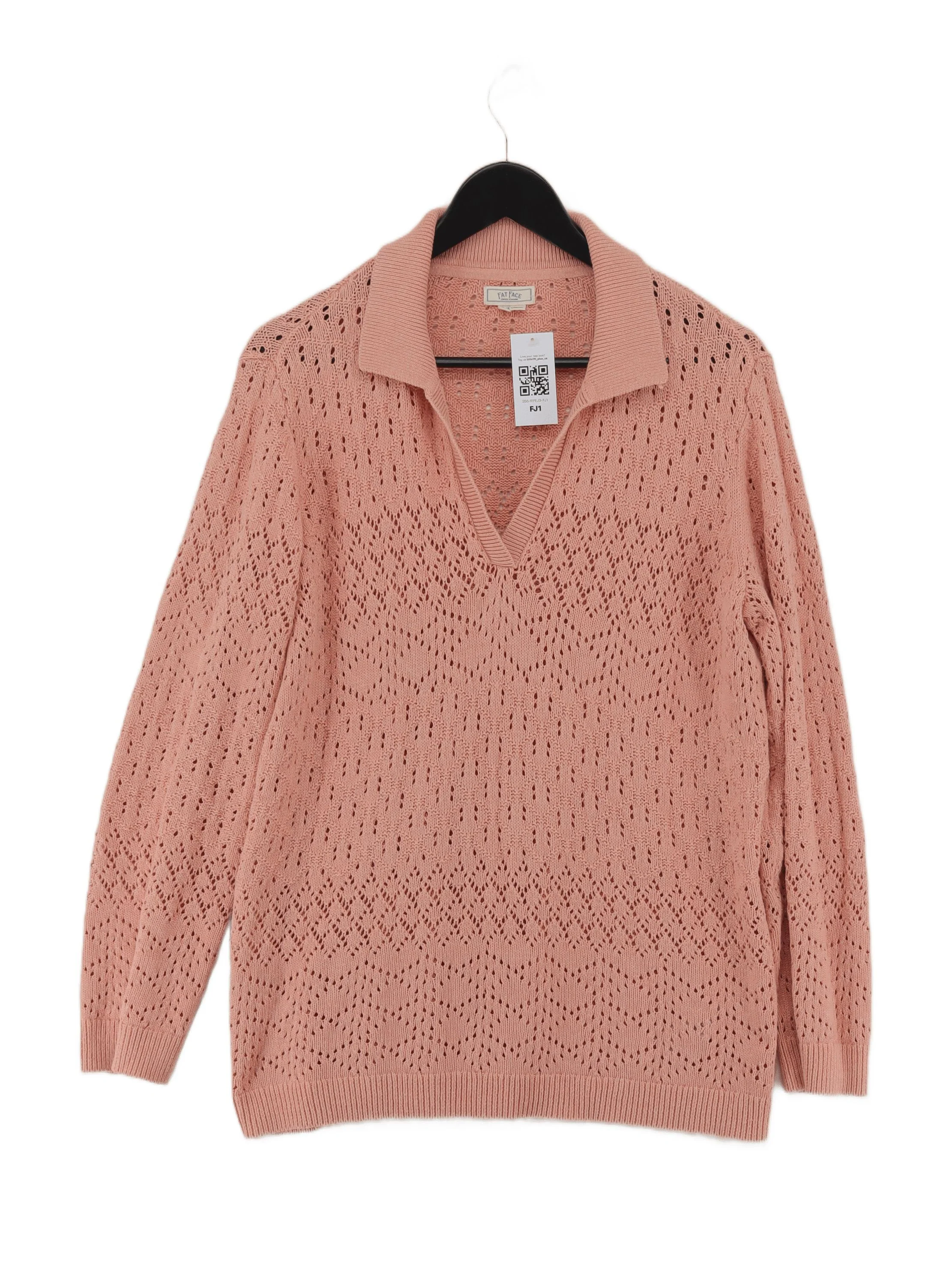Fat Face Women's Jumper UK 16 Pink 100% Cotton Collared Pullover