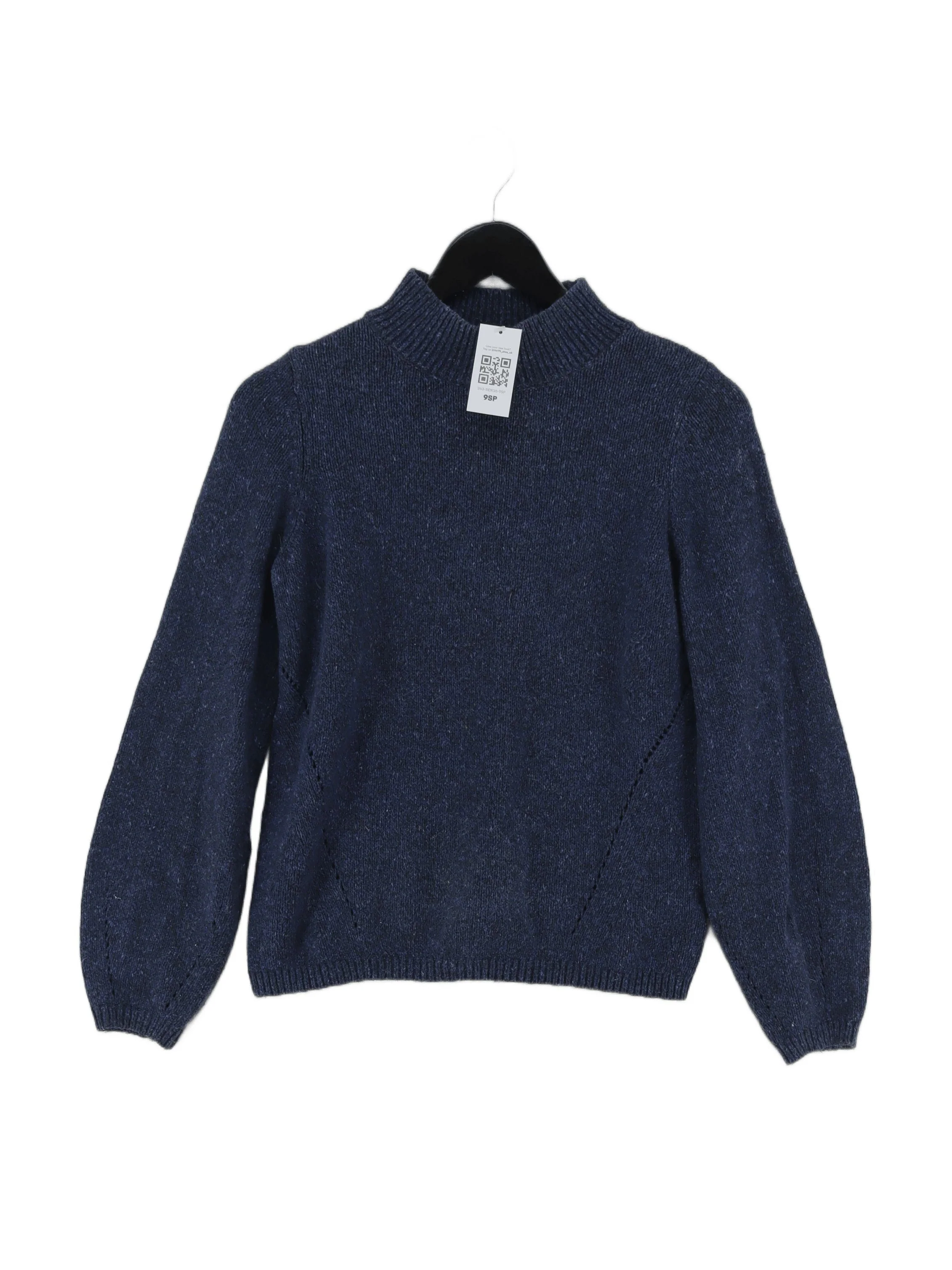 Fat Face Women's Jumper UK 8 Blue Cotton with Acrylic Mock Neck Pullover