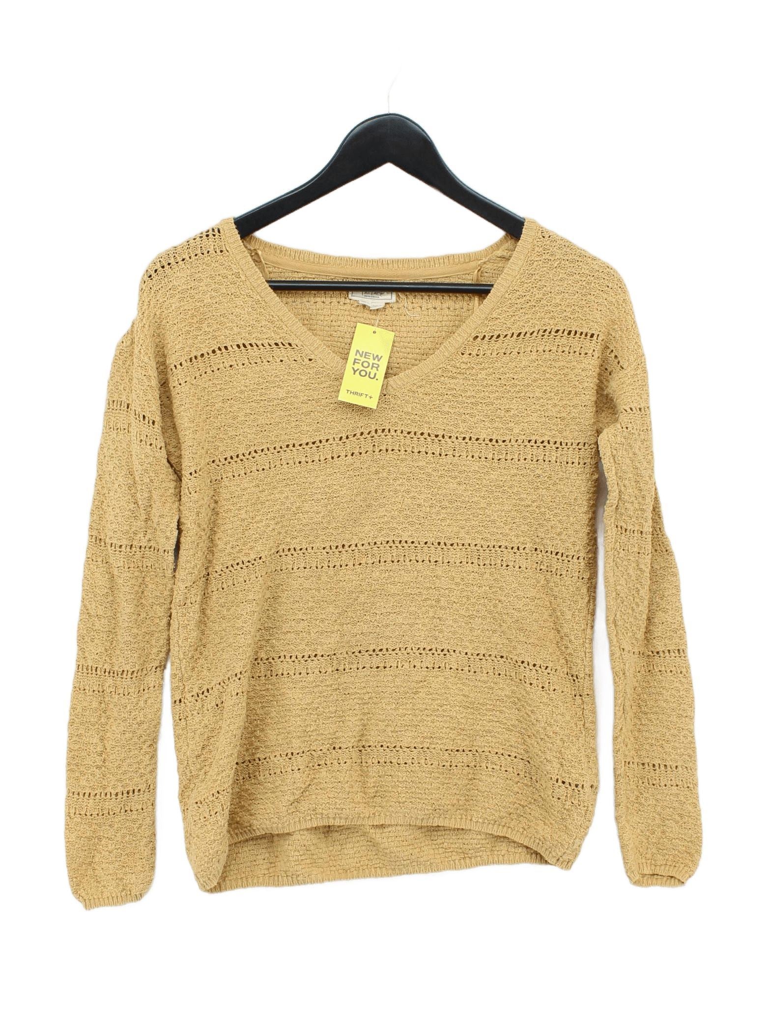 Fat Face Women's Jumper UK 8 Tan 100% Cotton V-Neck Pullover