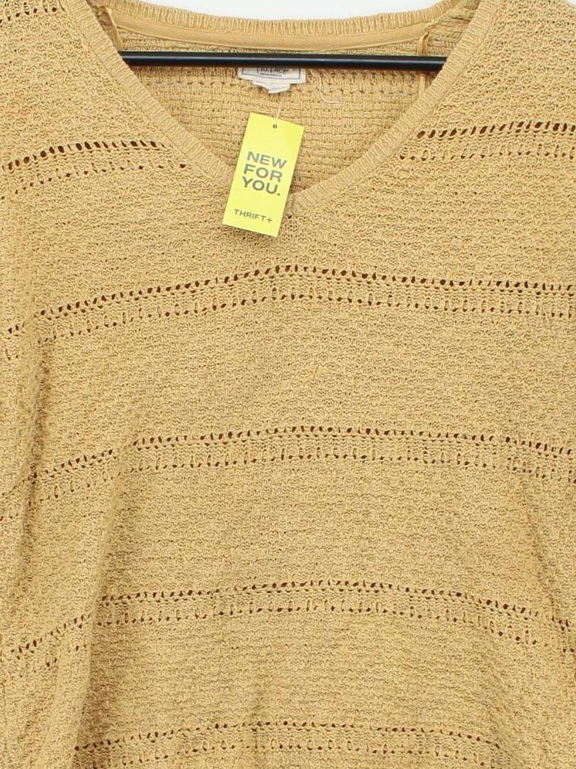 Fat Face Women's Jumper UK 8 Tan 100% Cotton V-Neck Pullover - Image 3