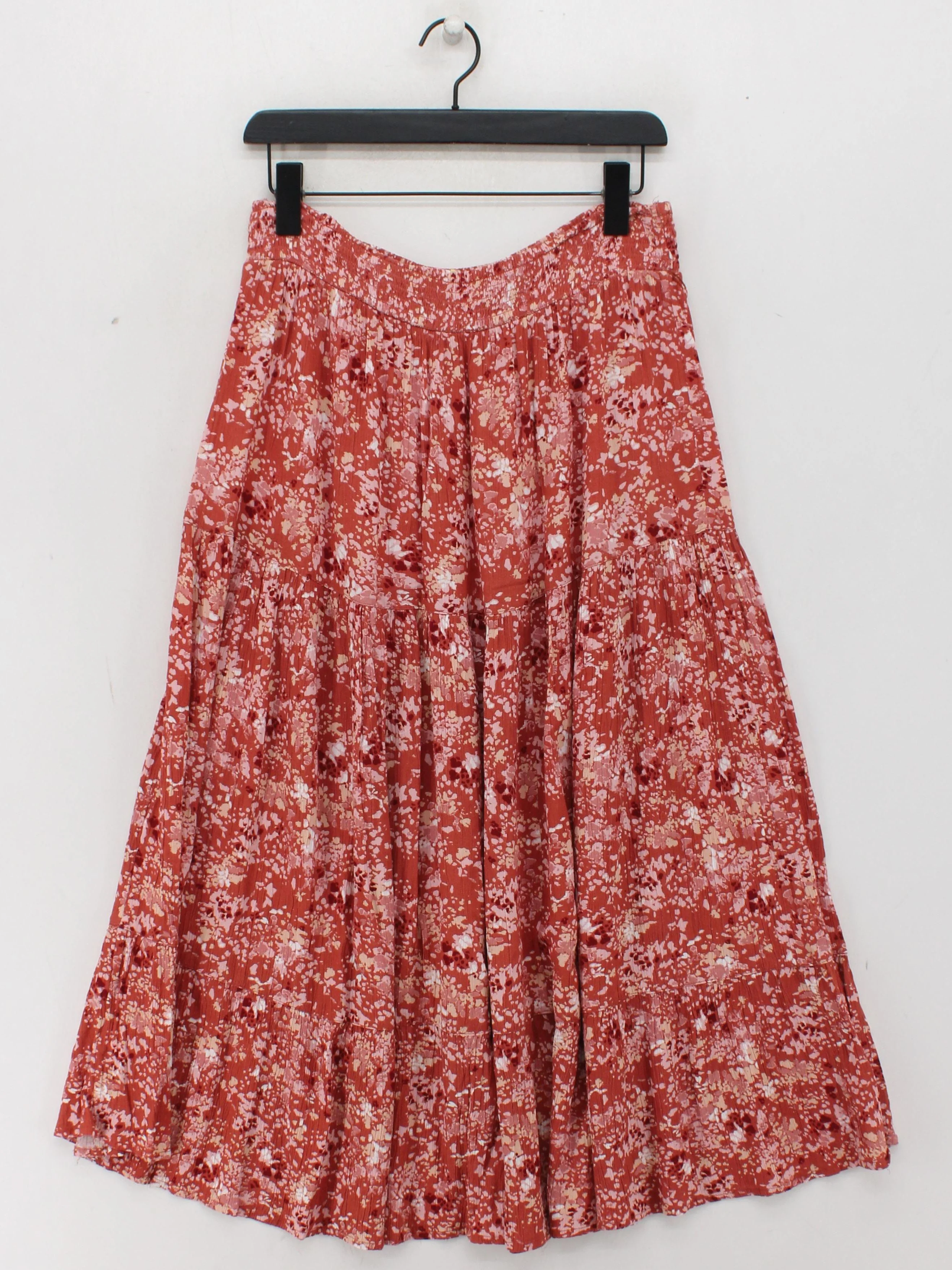 Fat Face Women's Midi Skirt UK 14 Red Floral 100% Viscose Midi A-Line - Image 2