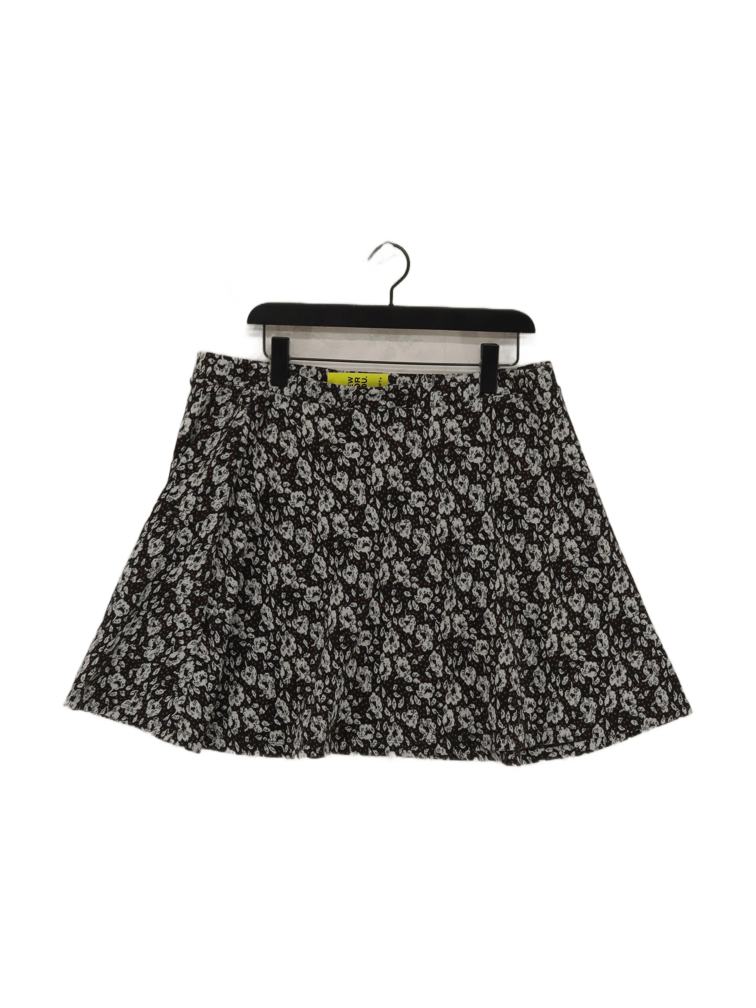 Fat Face Women's Mini Skirt UK 16 Black Floral Cotton with Elastane Short Mini