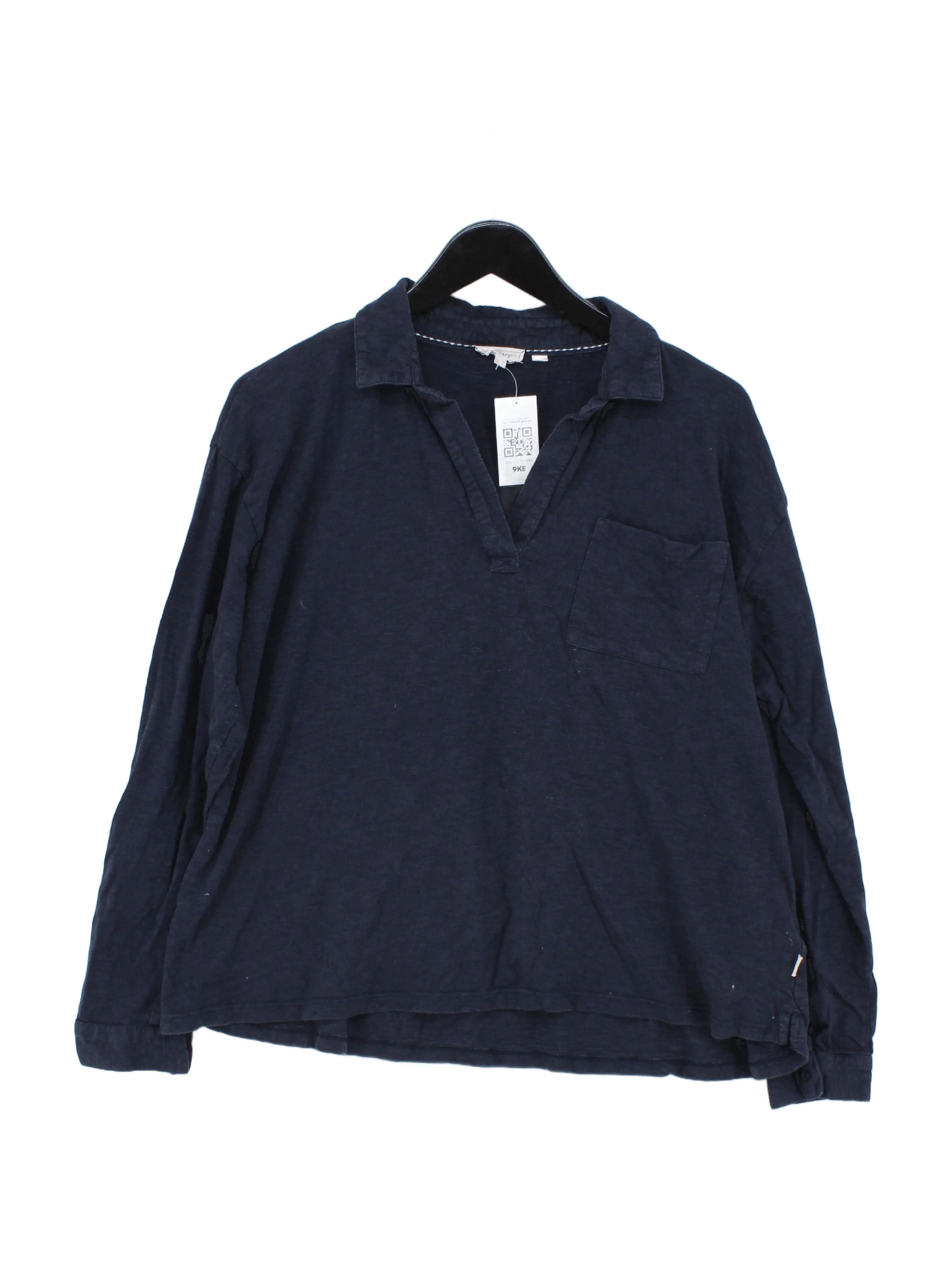 Fat Face Women's Polo UK 12 Blue Cotton with Viscose Long Sleeve Collared Basic
