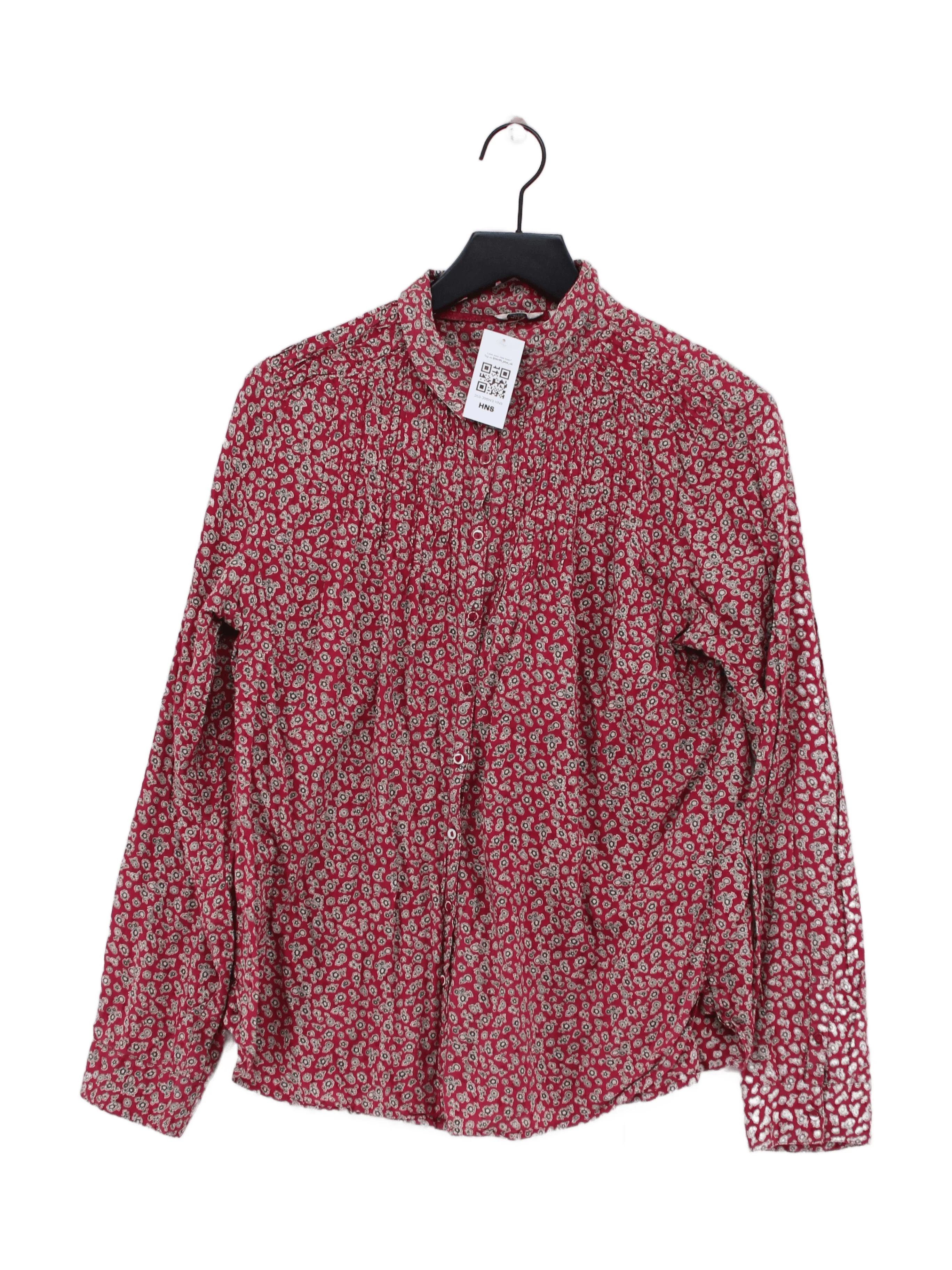 Fat Face Women's Shirt L Red Floral 100% Cotton Long Sleeve Collared Basic