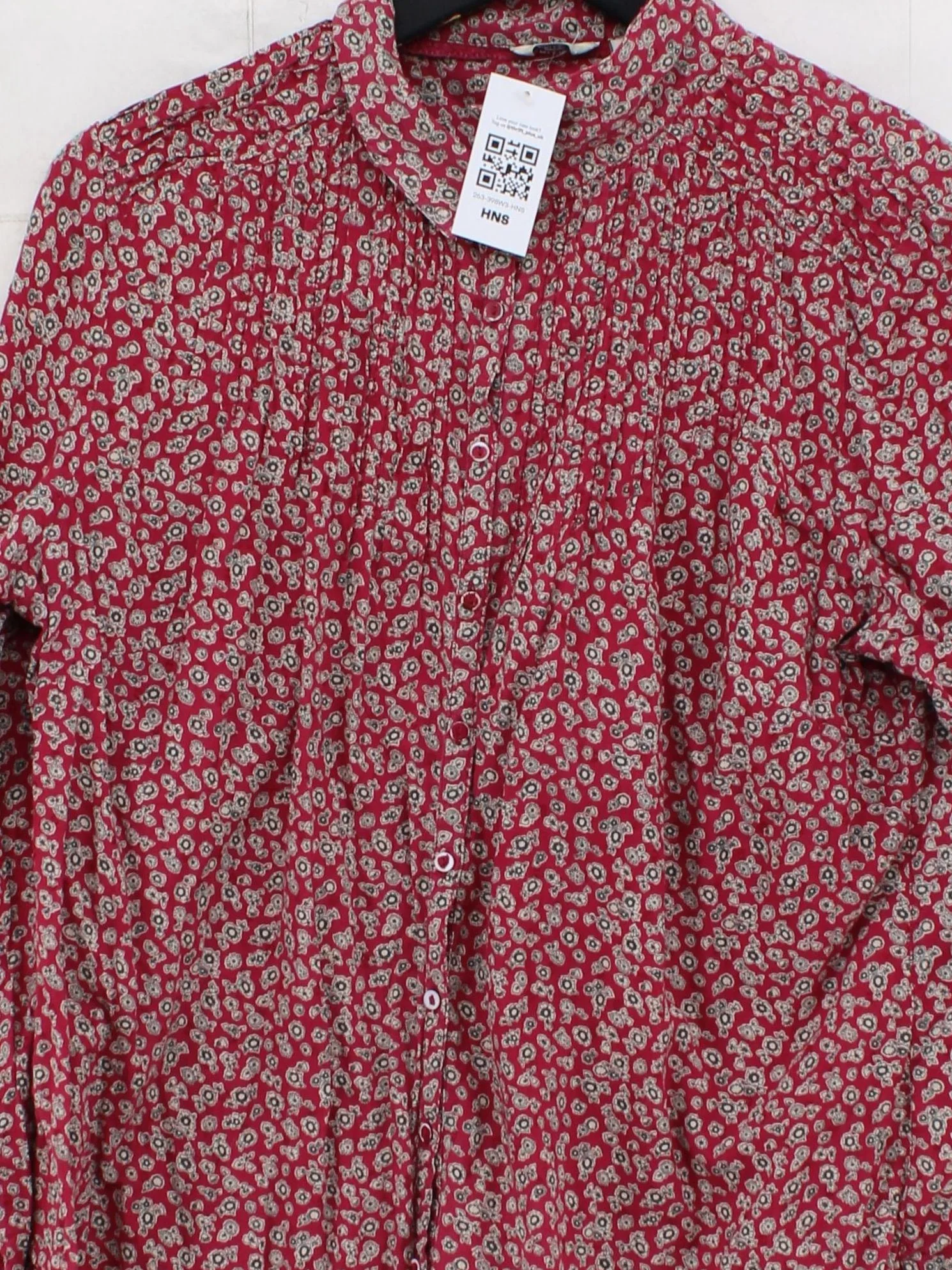 Fat Face Women's Shirt L Red Floral 100% Cotton Long Sleeve Collared Basic - Image 3