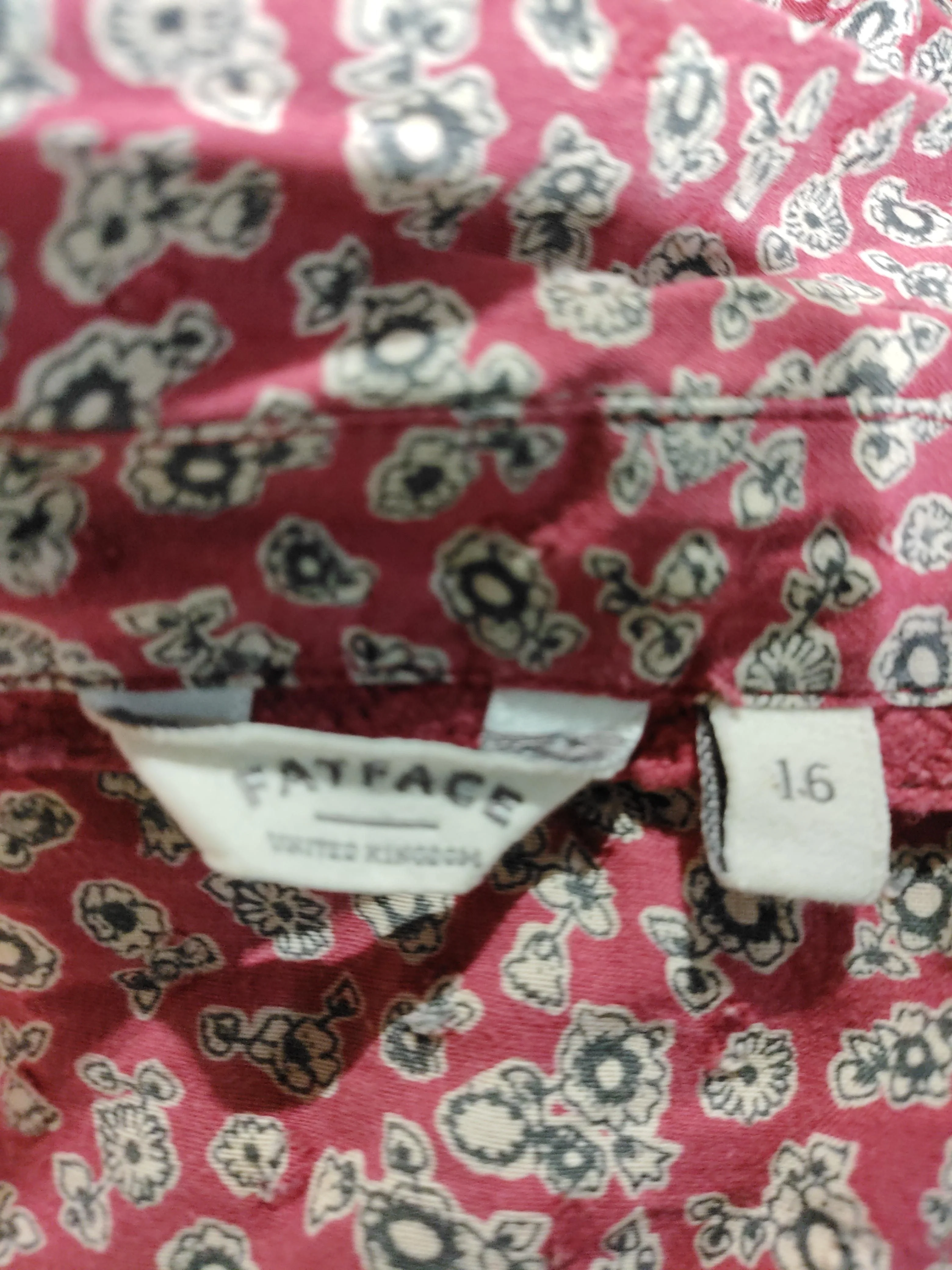 Fat Face Women's Shirt L Red Floral 100% Cotton Long Sleeve Collared Basic - Image 5