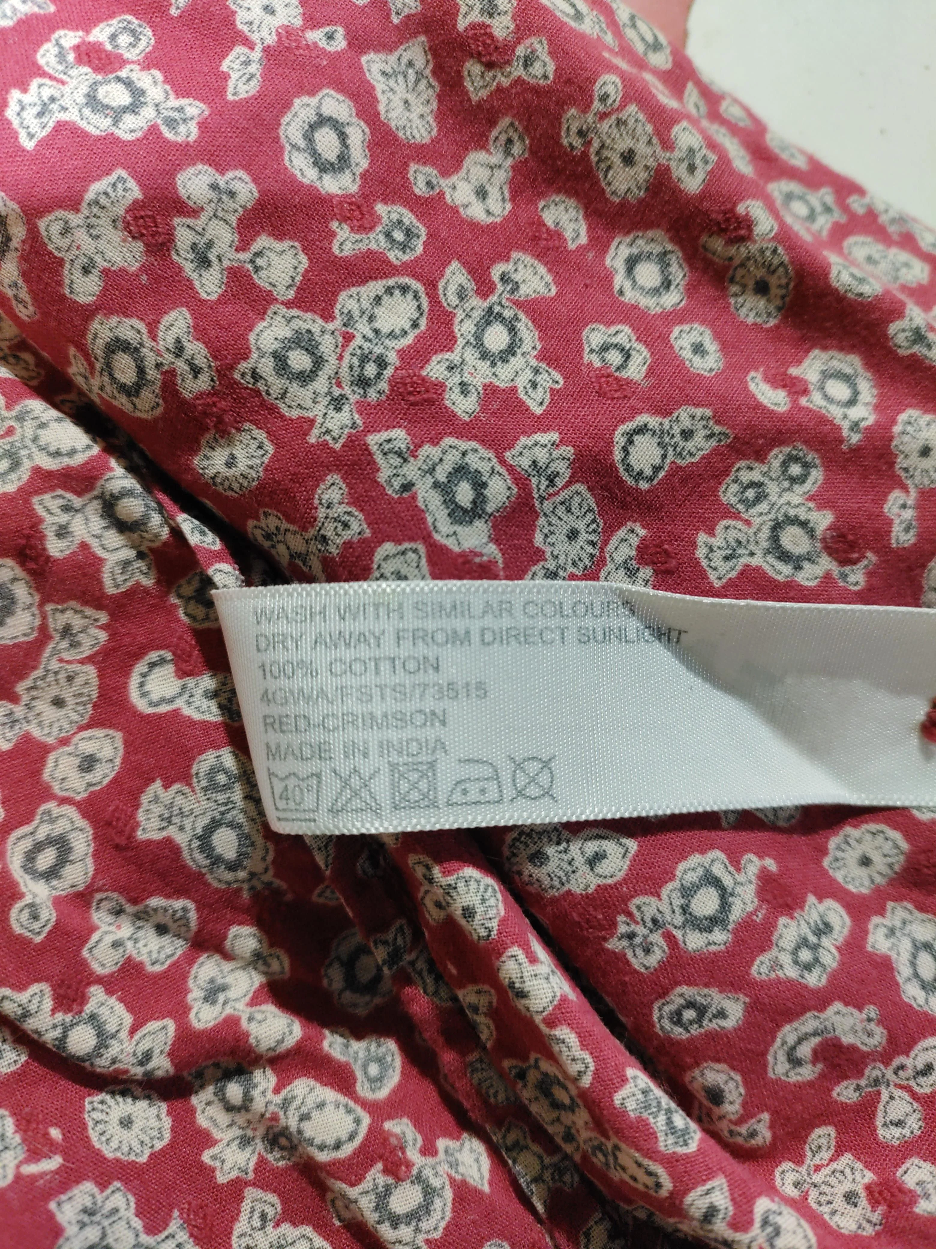 Fat Face Women's Shirt L Red Floral 100% Cotton Long Sleeve Collared Basic - Image 6