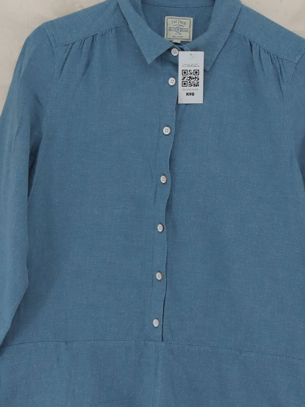 Fat Face Women's Shirt M Blue 100% Cotton Long Sleeve Collared Basic - Image 3