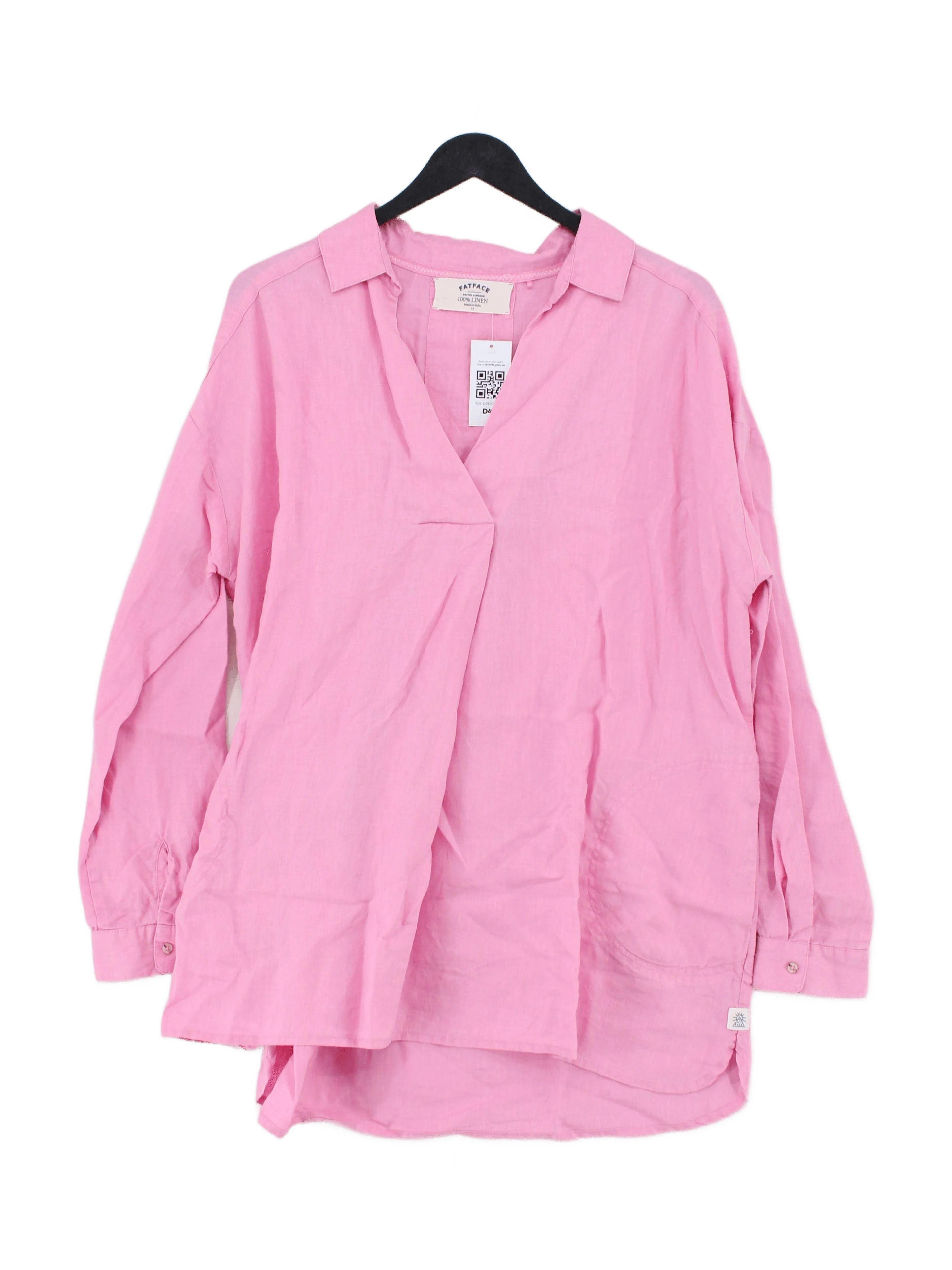 Fat Face Women's Shirt UK 12 Pink 100% Linen Long Sleeve Collared Basic