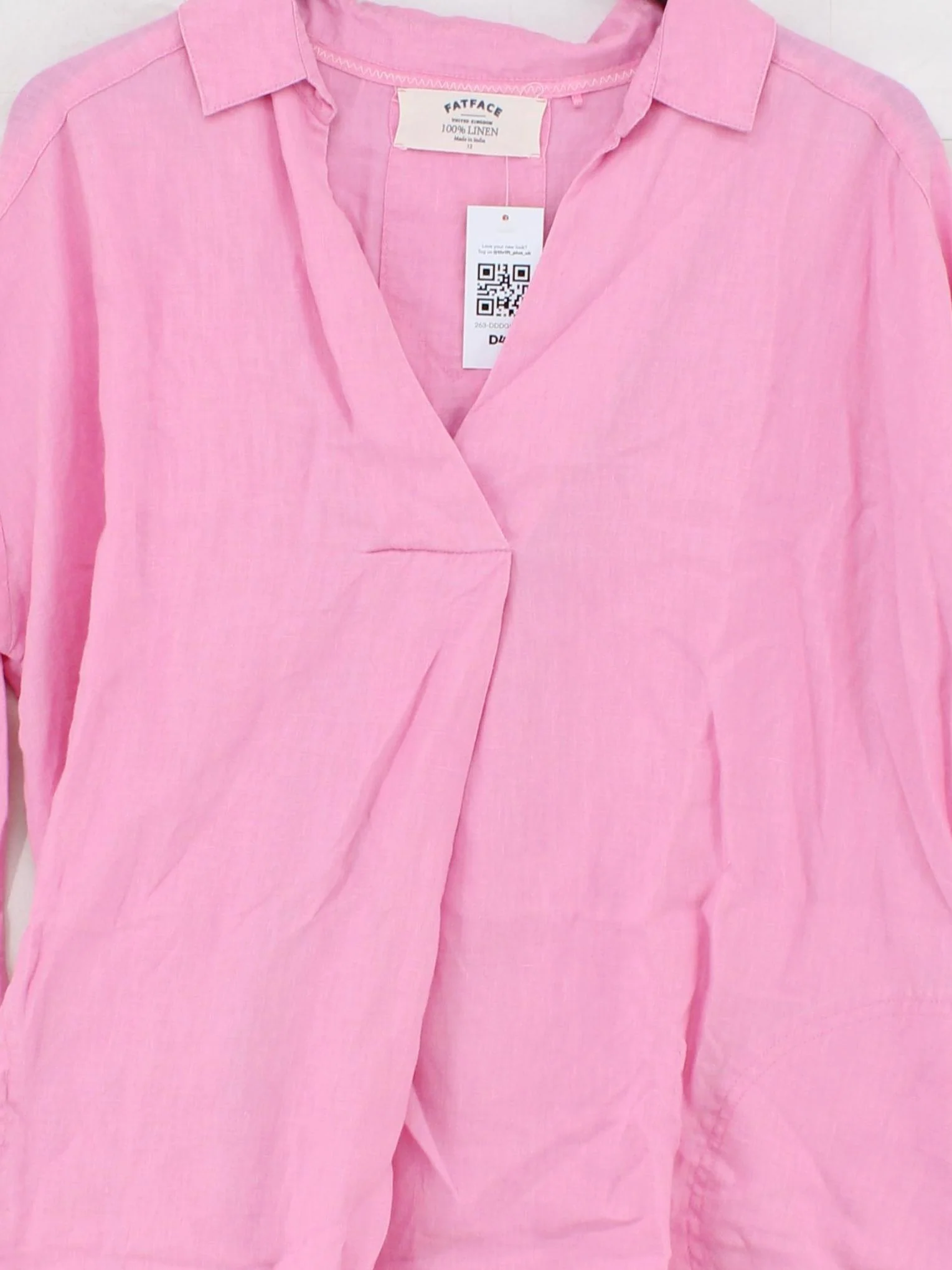 Fat Face Women's Shirt UK 12 Pink 100% Linen Long Sleeve Collared Basic - Image 3