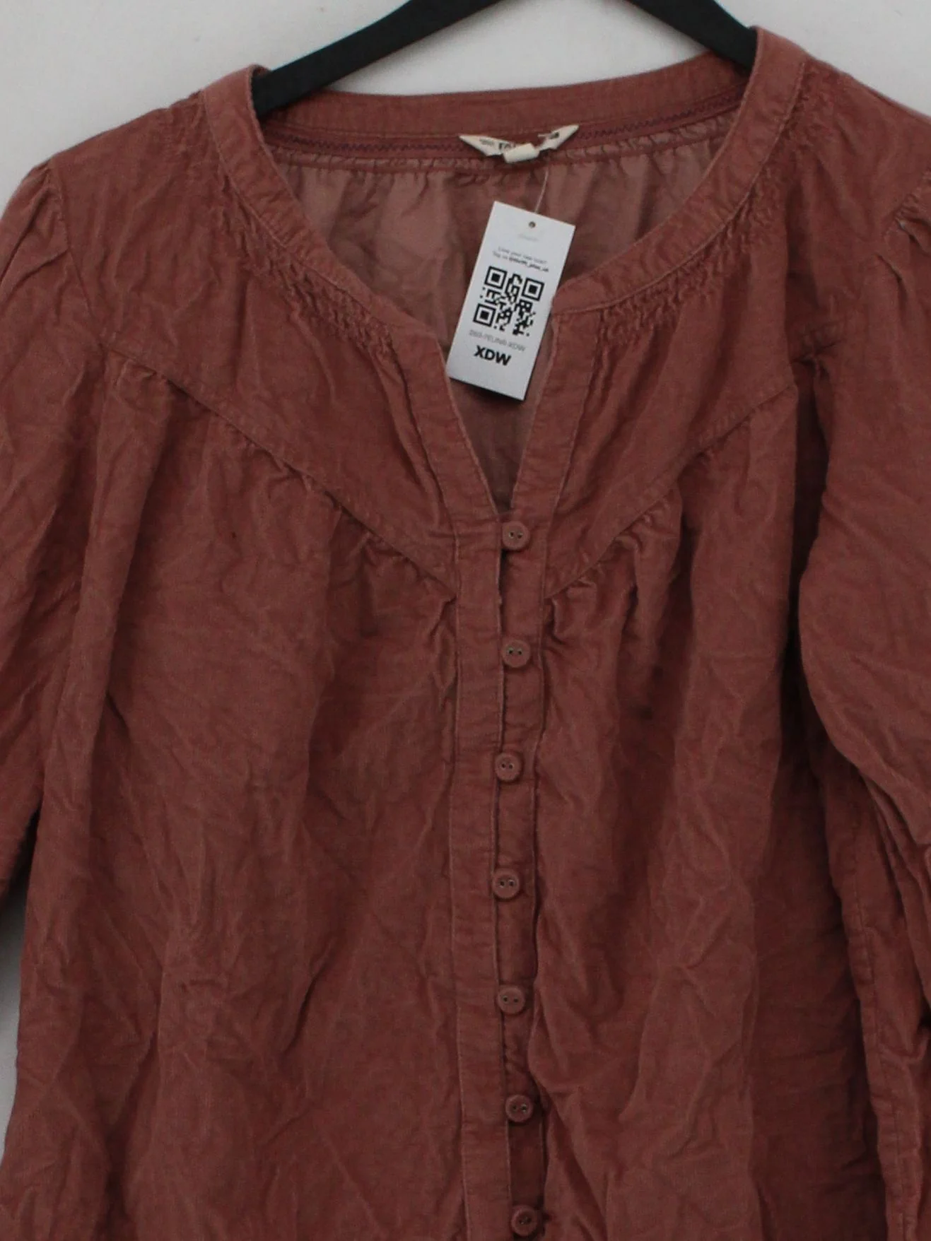 Fat Face Women's Shirt UK 12 Red 100% Cotton Long Sleeve Round Neck Basic - Image 3