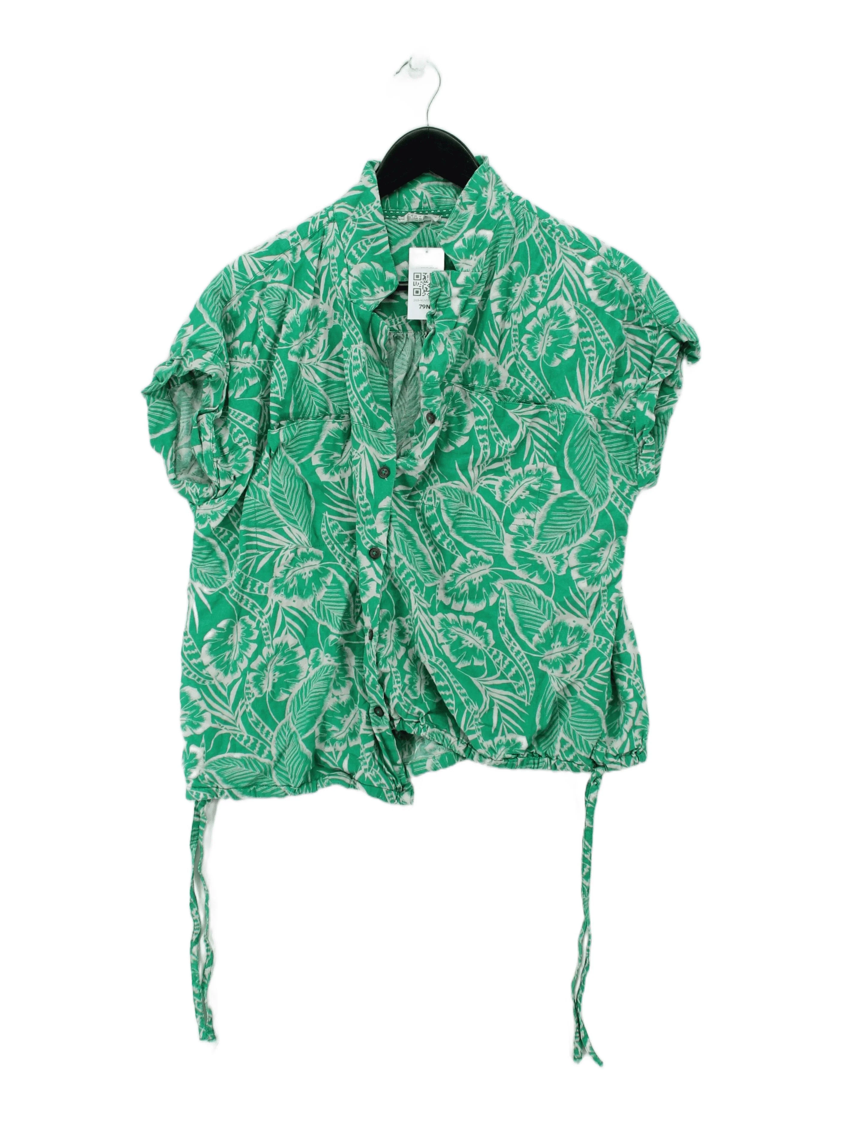 Fat Face Women's Shirt UK 14 Green Floral 100% Other Short Sleeve Collared Basic