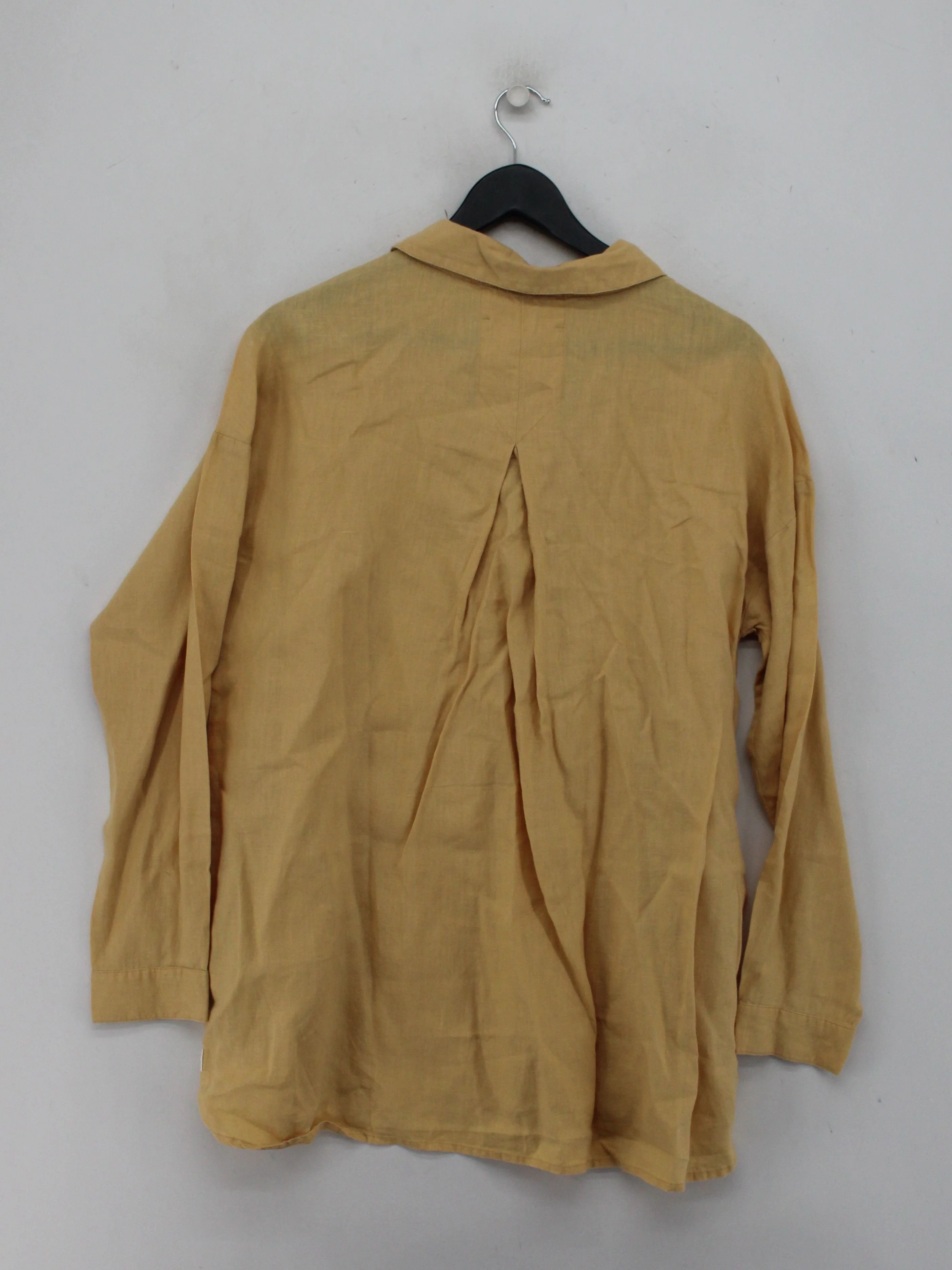 Fat Face Women's Shirt UK 14 Yellow 100% Linen Long Sleeve V-Neck Basic - Image 2