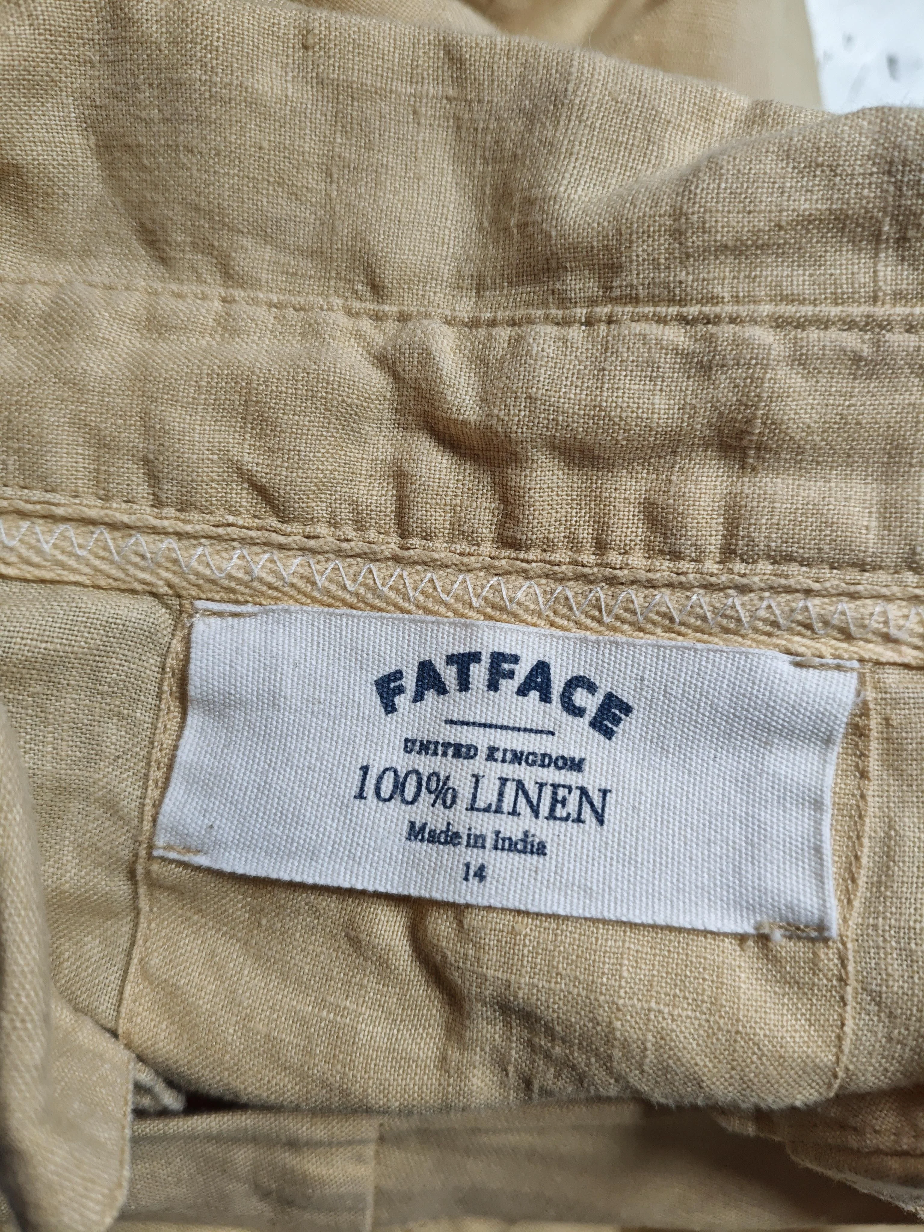 Fat Face Women's Shirt UK 14 Yellow 100% Linen Long Sleeve V-Neck Basic - Image 5