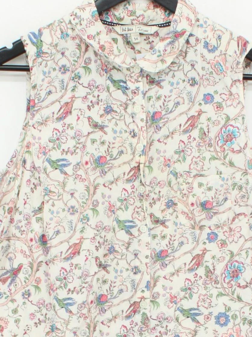 Fat Face Women's Shirt UK 16 Cream Floral 100% Cotton Sleeveless Collared Basic - Image 3