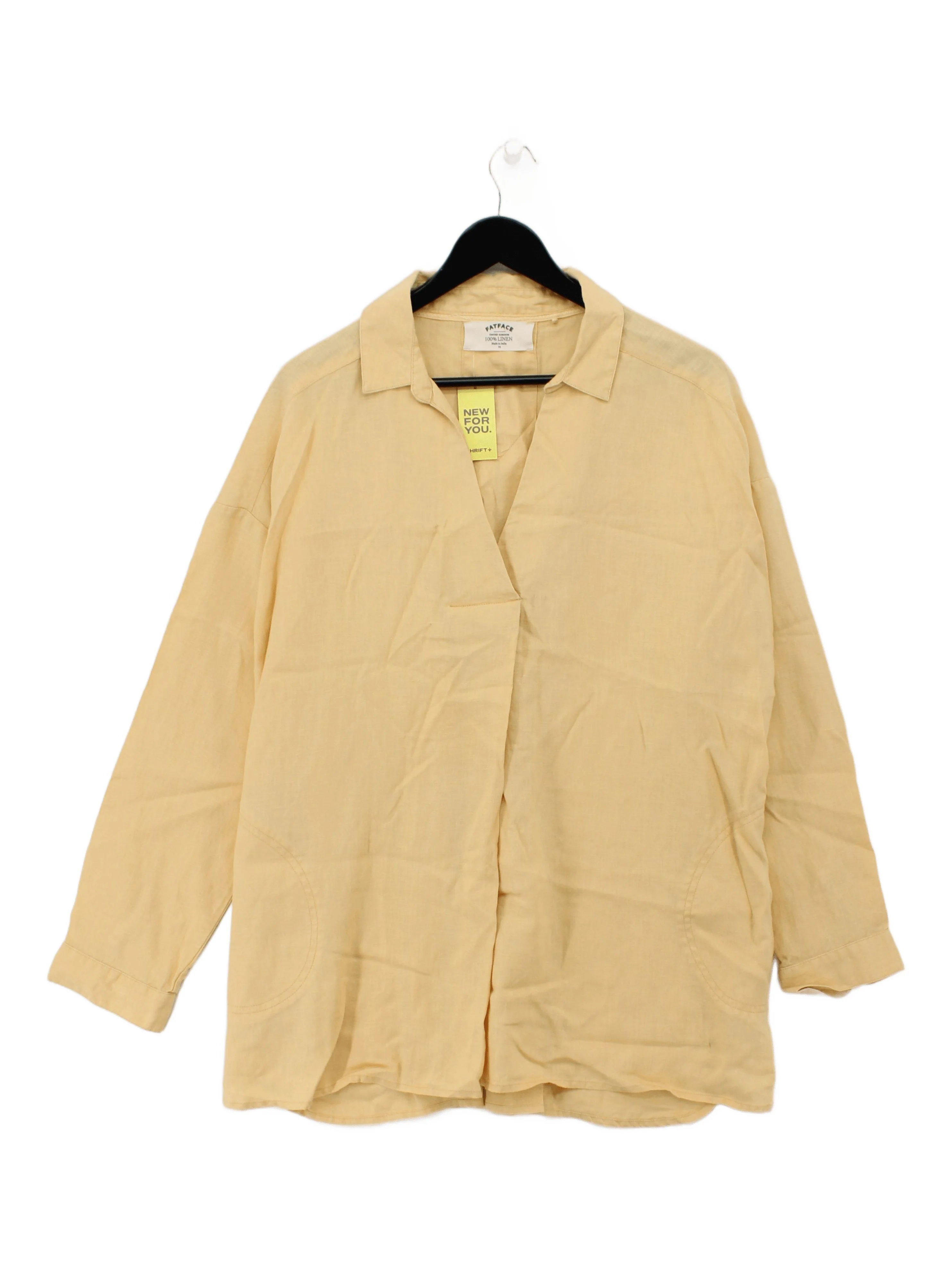 Fat Face Women's Shirt UK 16 Yellow 100% Linen Long Sleeve Collared Basic