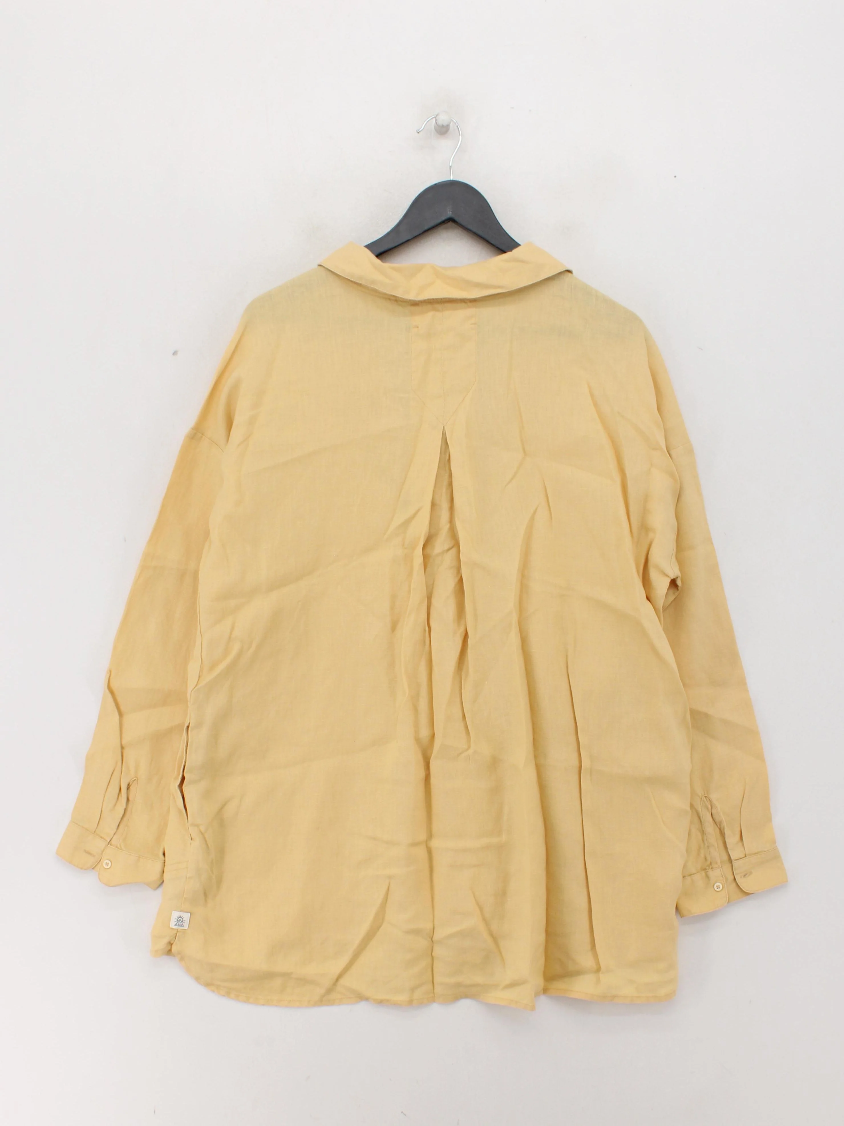 Fat Face Women's Shirt UK 16 Yellow 100% Linen Long Sleeve Collared Basic - Image 2