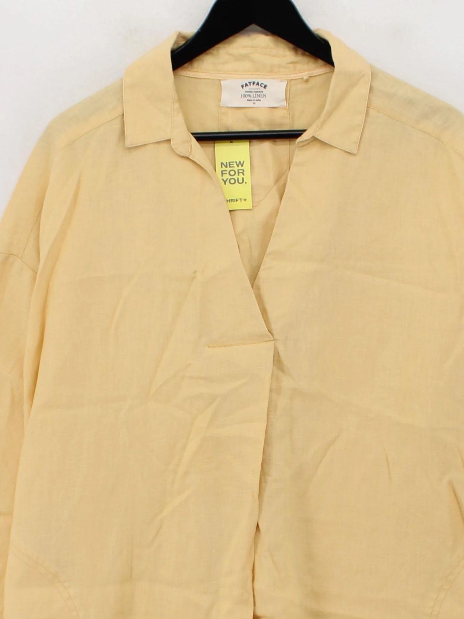 Fat Face Women's Shirt UK 16 Yellow 100% Linen Long Sleeve Collared Basic - Image 3