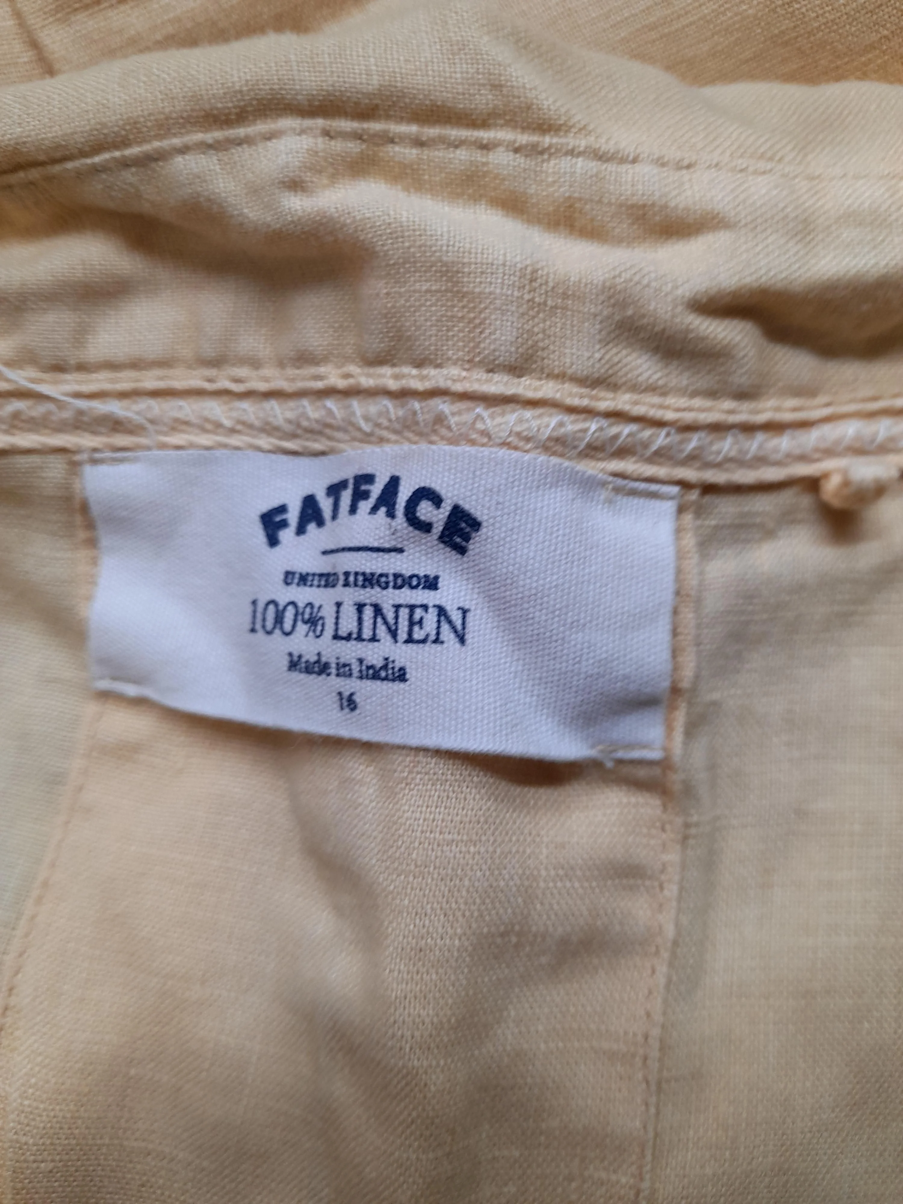 Fat Face Women's Shirt UK 16 Yellow 100% Linen Long Sleeve Collared Basic - Image 5