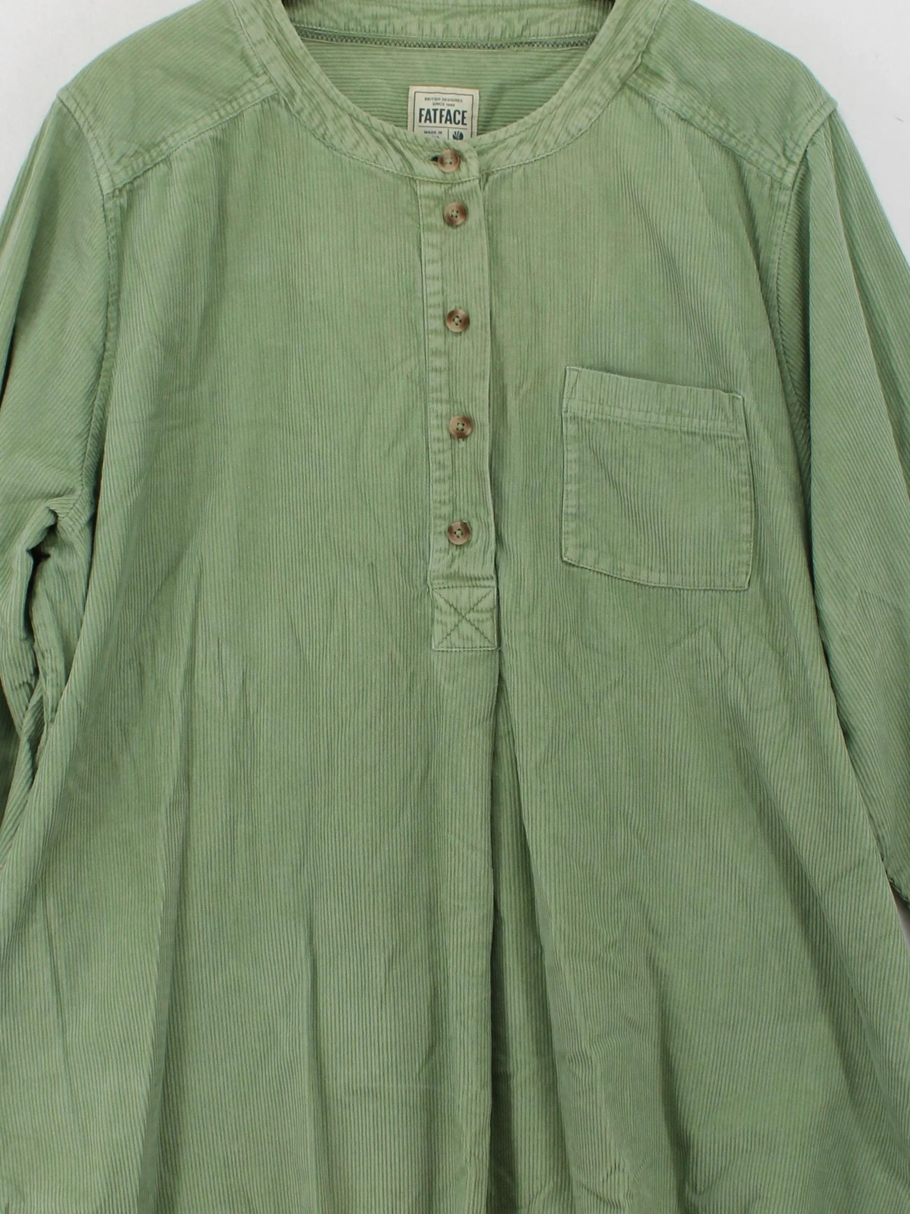 Fat Face Women's Shirt UK 24 Green 100% Cotton 3/4 Sleeve Collared Basic - Image 3