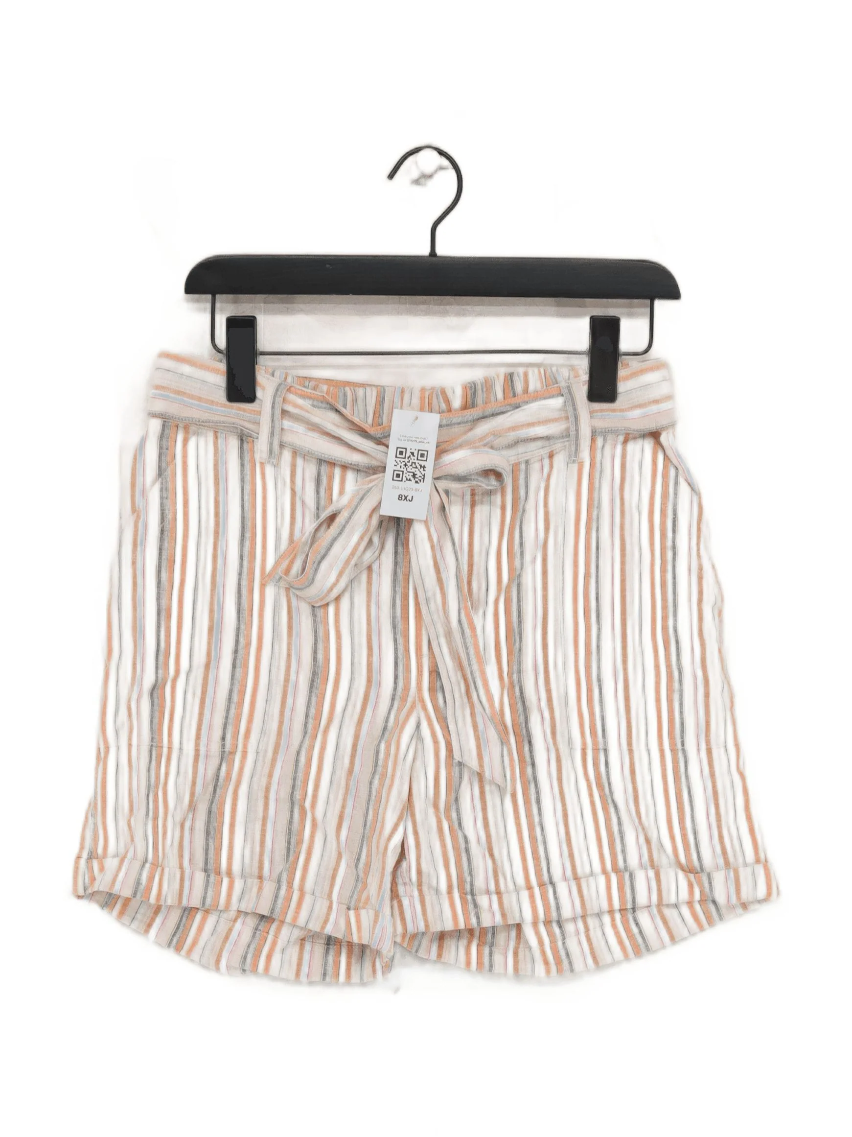 Fat Face Women's Shorts UK 12 Multi Striped Linen with Cotton Paperbag