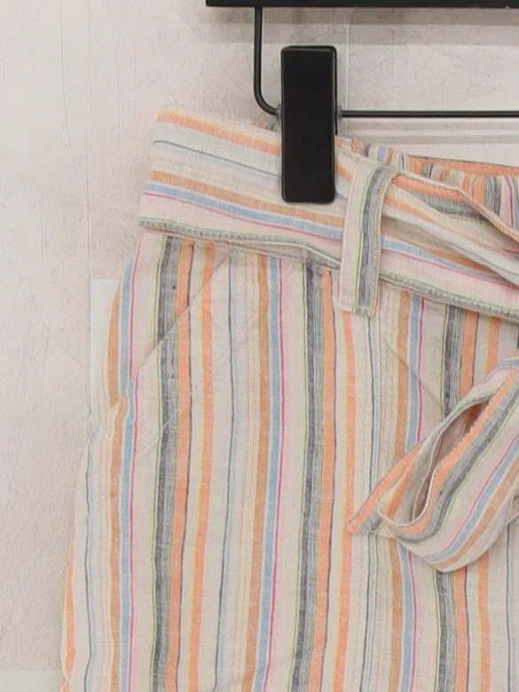 Fat Face Women's Shorts UK 12 Multi Striped Linen with Cotton Paperbag - Image 4