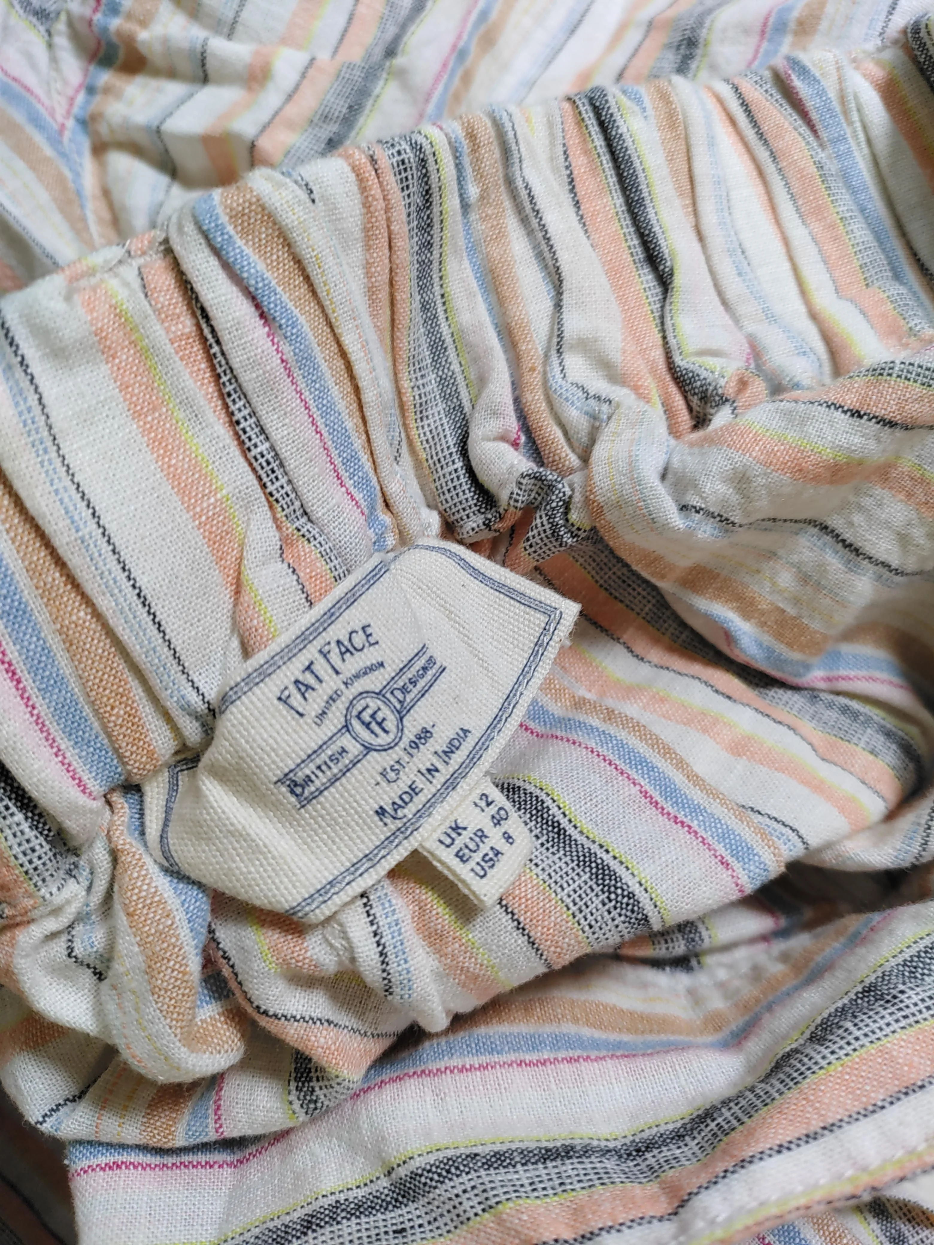 Fat Face Women's Shorts UK 12 Multi Striped Linen with Cotton Paperbag - Image 5