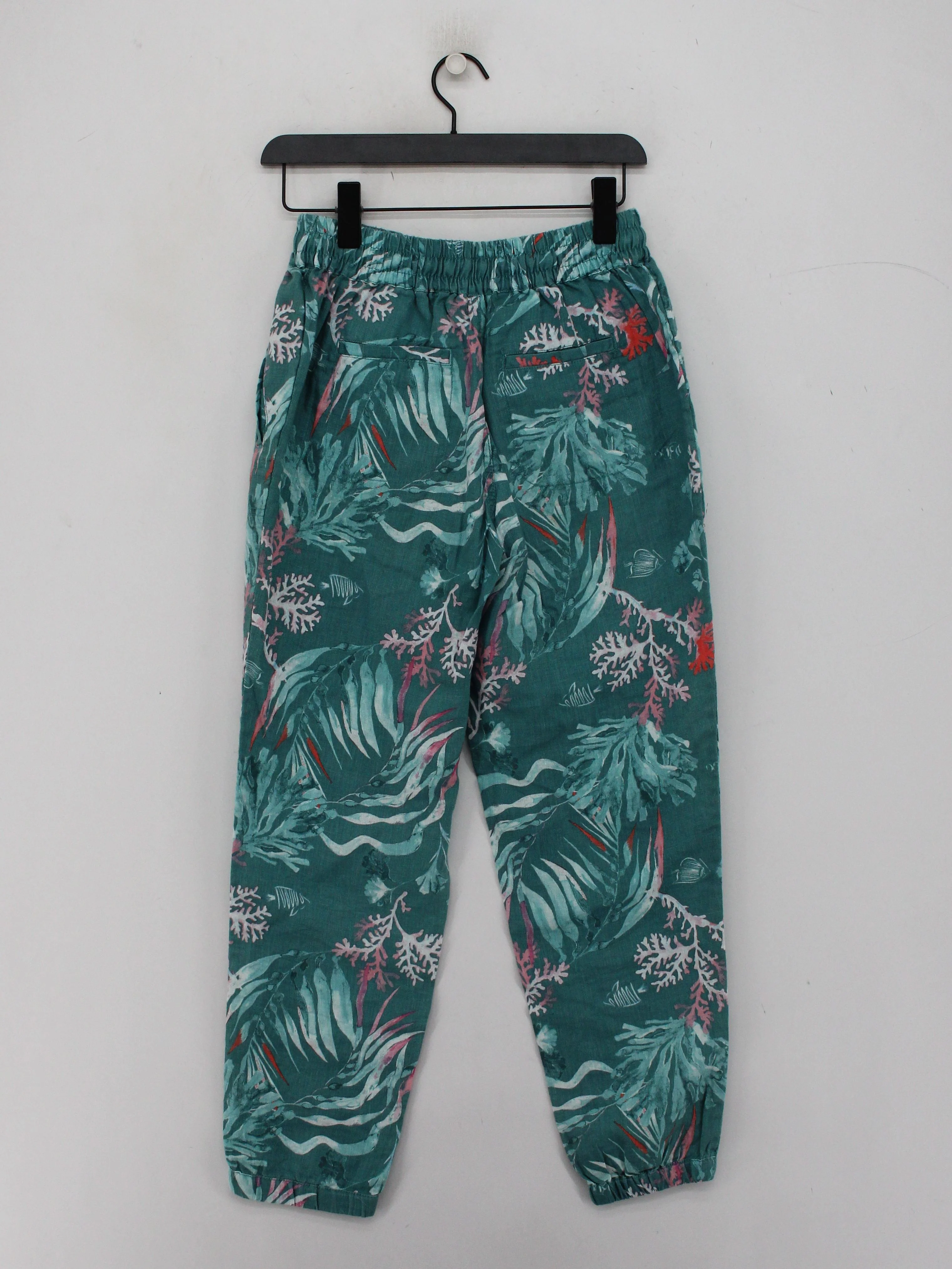 Fat Face Women's Sports Bottoms UK 8 Green Floral 100% Linen Tapered Sweatpants - Image 2
