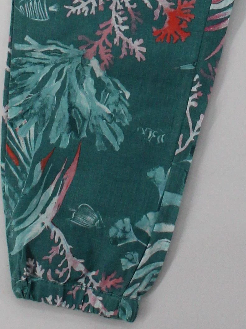 Fat Face Women's Sports Bottoms UK 8 Green Floral 100% Linen Tapered Sweatpants - Image 4