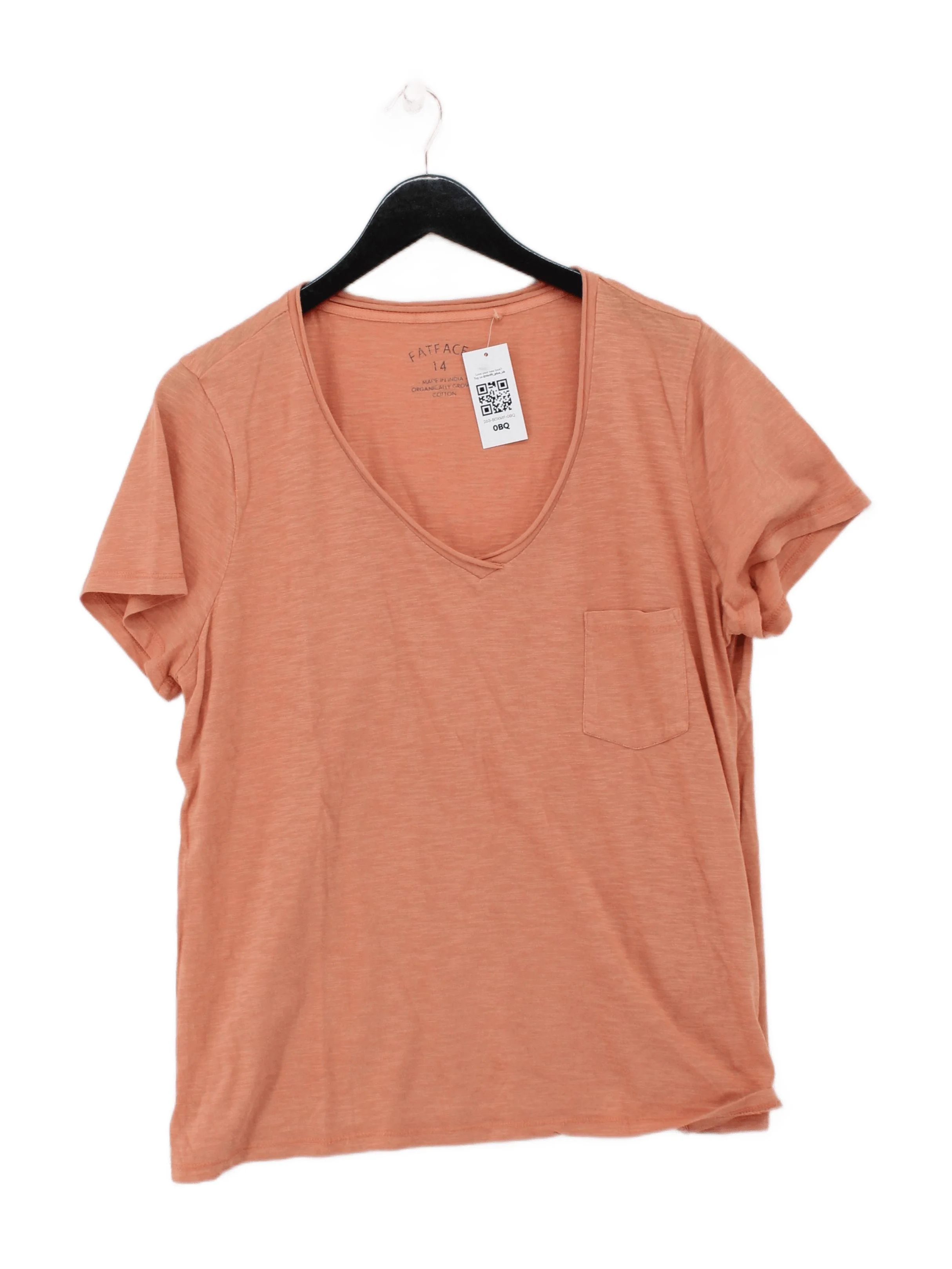 Fat Face Women's T-Shirt M Orange 100% Cotton Short Sleeve V-Neck Basic