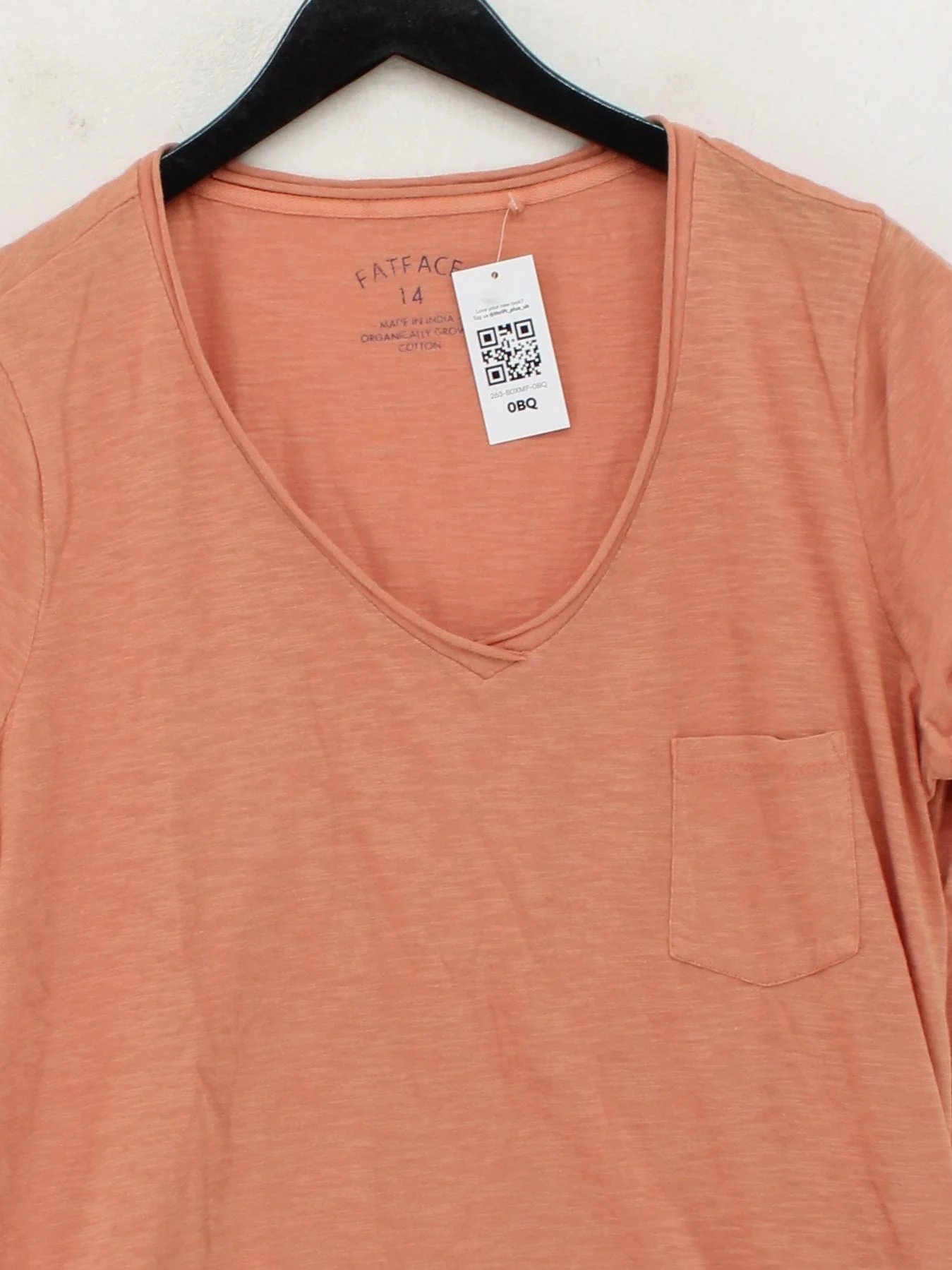 Fat Face Women's T-Shirt M Orange 100% Cotton Short Sleeve V-Neck Basic - Image 3