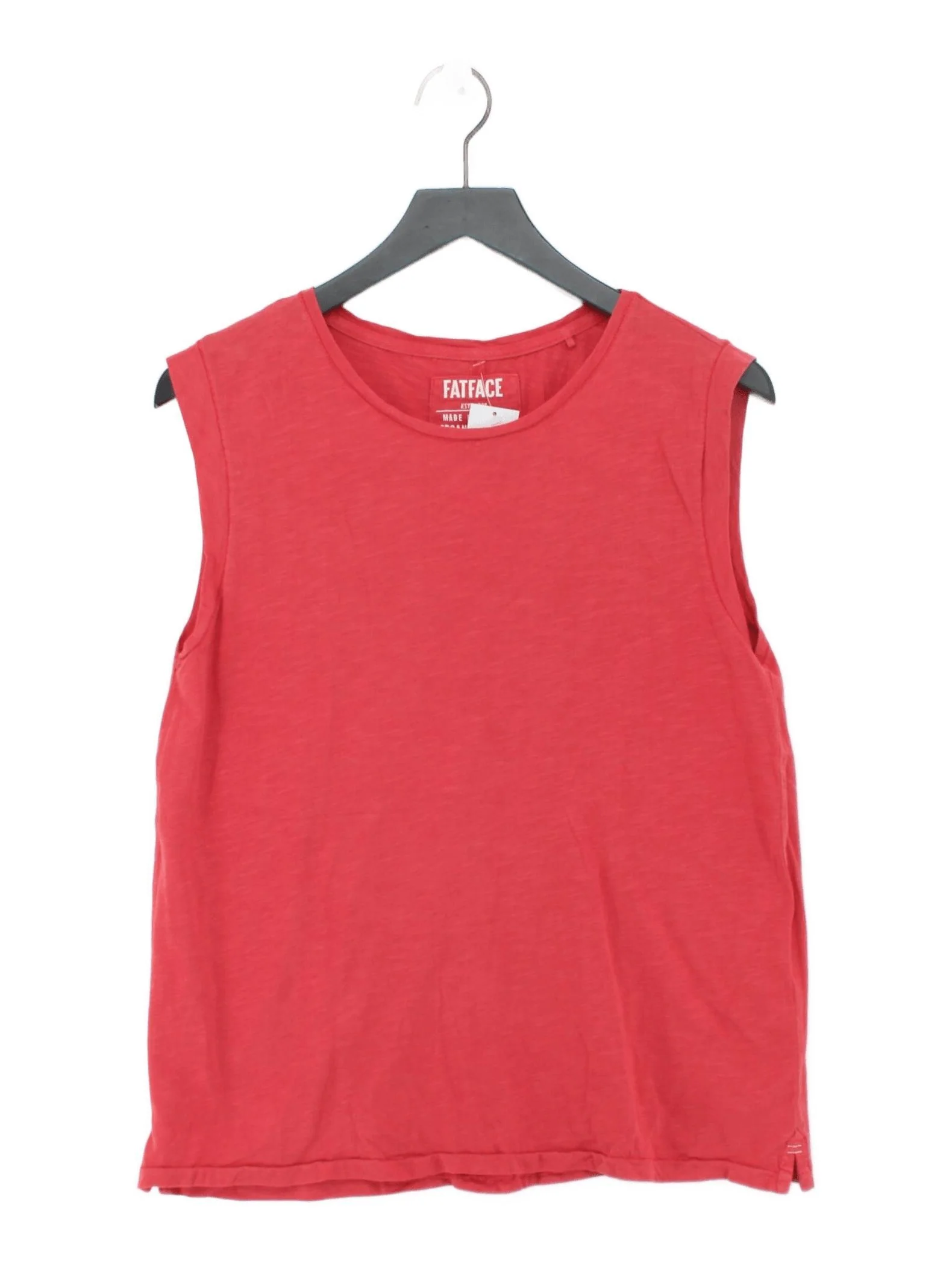Fat Face Women's T-Shirt UK 12 Red 100% Cotton Sleeveless Round Neck Basic