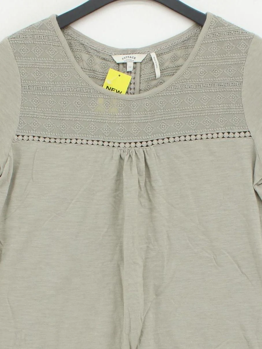 Fat Face Women's T-Shirt UK 12 Tan Cotton with Viscose, Polyester Basic - Image 3